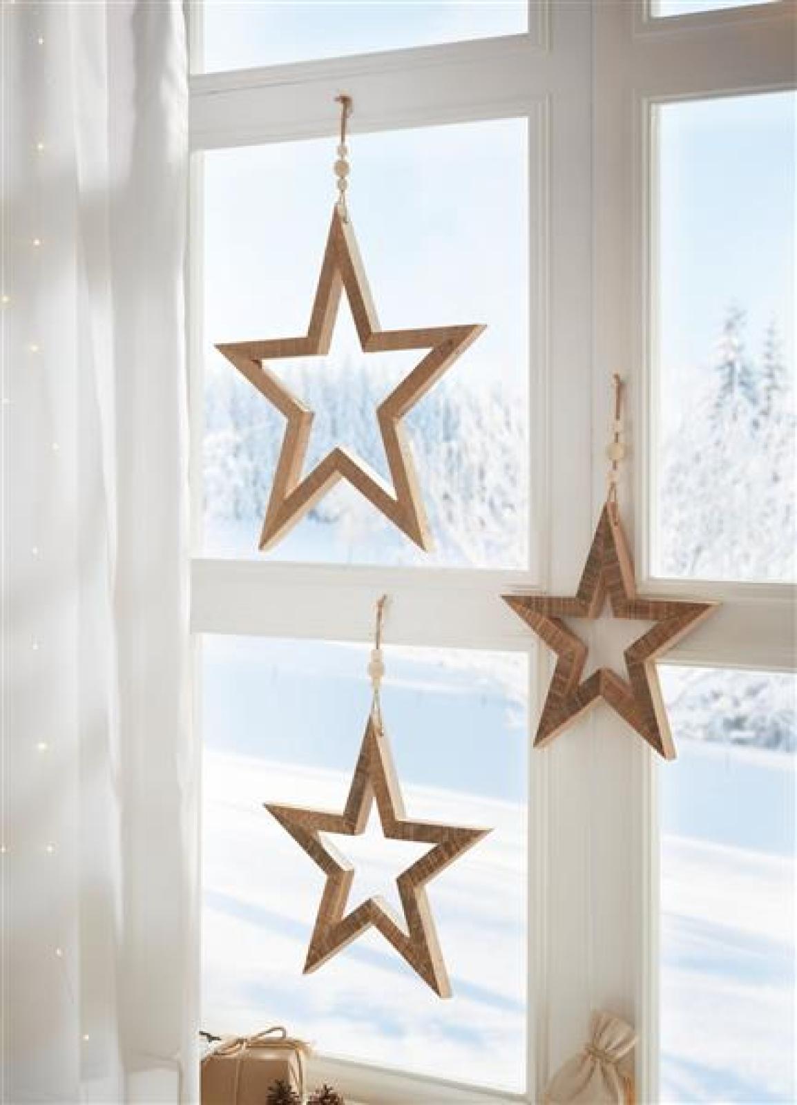 3 große Dekohänger "Stern" aus Holz Ø 24 + 29 +37 cm, Fensterdeko, Weihnachtsdeko, Holzsterne