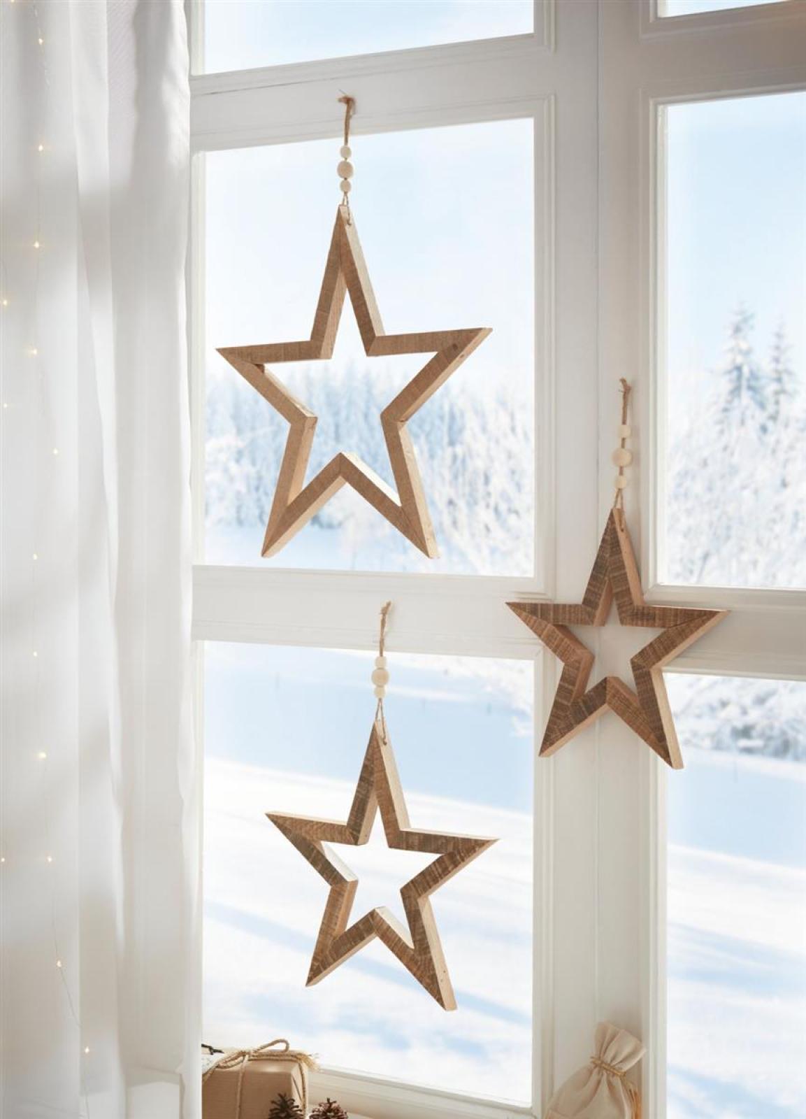 3 große Dekohänger "Stern" aus Holz Ø 24 + 29 +37 cm, Fensterdeko, Weihnachtsdeko, Holzsterne