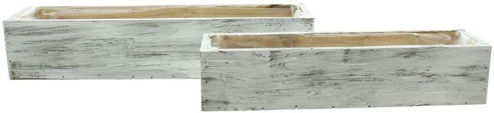 2x Pflanzkasten "Shabby" aus Holz in weiß, Blumenkasten, Balkonkasten, Pflanzgefäß, Gartendeko für Draußen