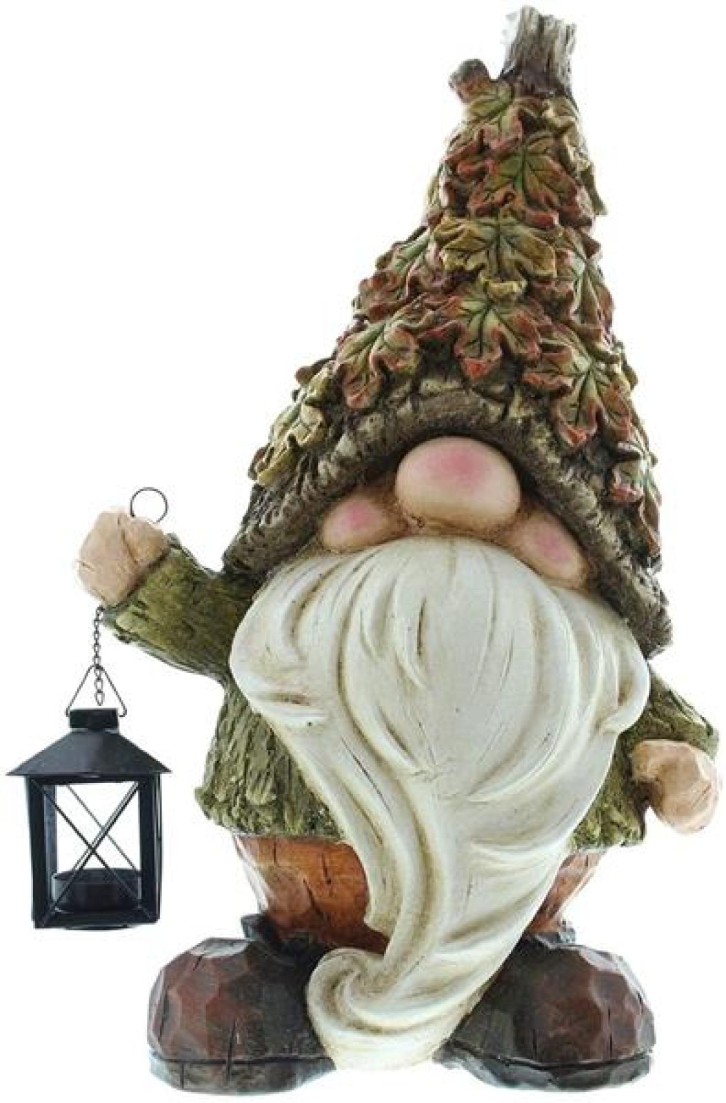 Herbstwichtel 51 cm hoch, mit Laterne für 1 Teelicht, Dekofigur für Draußen, Wichtel stehend, Gartenwichtel, Gartendeko