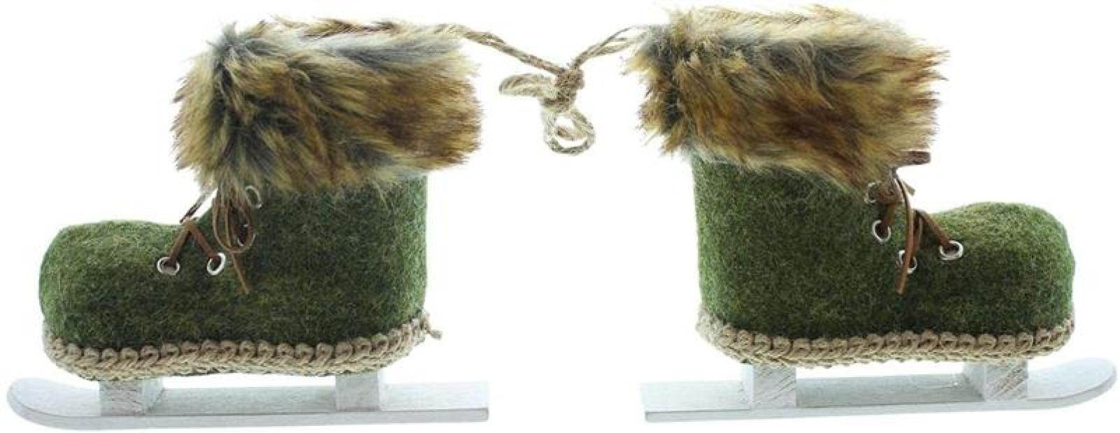 Paar Deko Schlittschuhe aus Filz, grün, mit Kunstfell, Winterdeko, Dekofigur