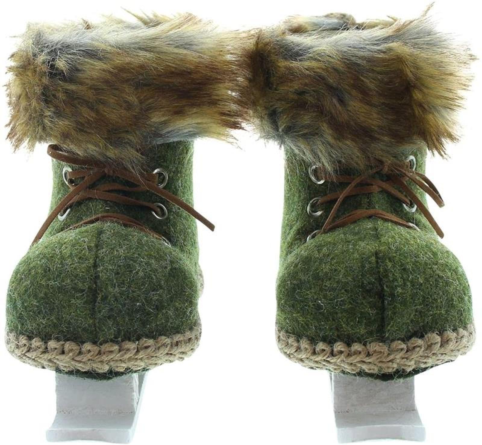 Paar Deko Schlittschuhe aus Filz, grün, mit Kunstfell, Winterdeko, Dekofigur