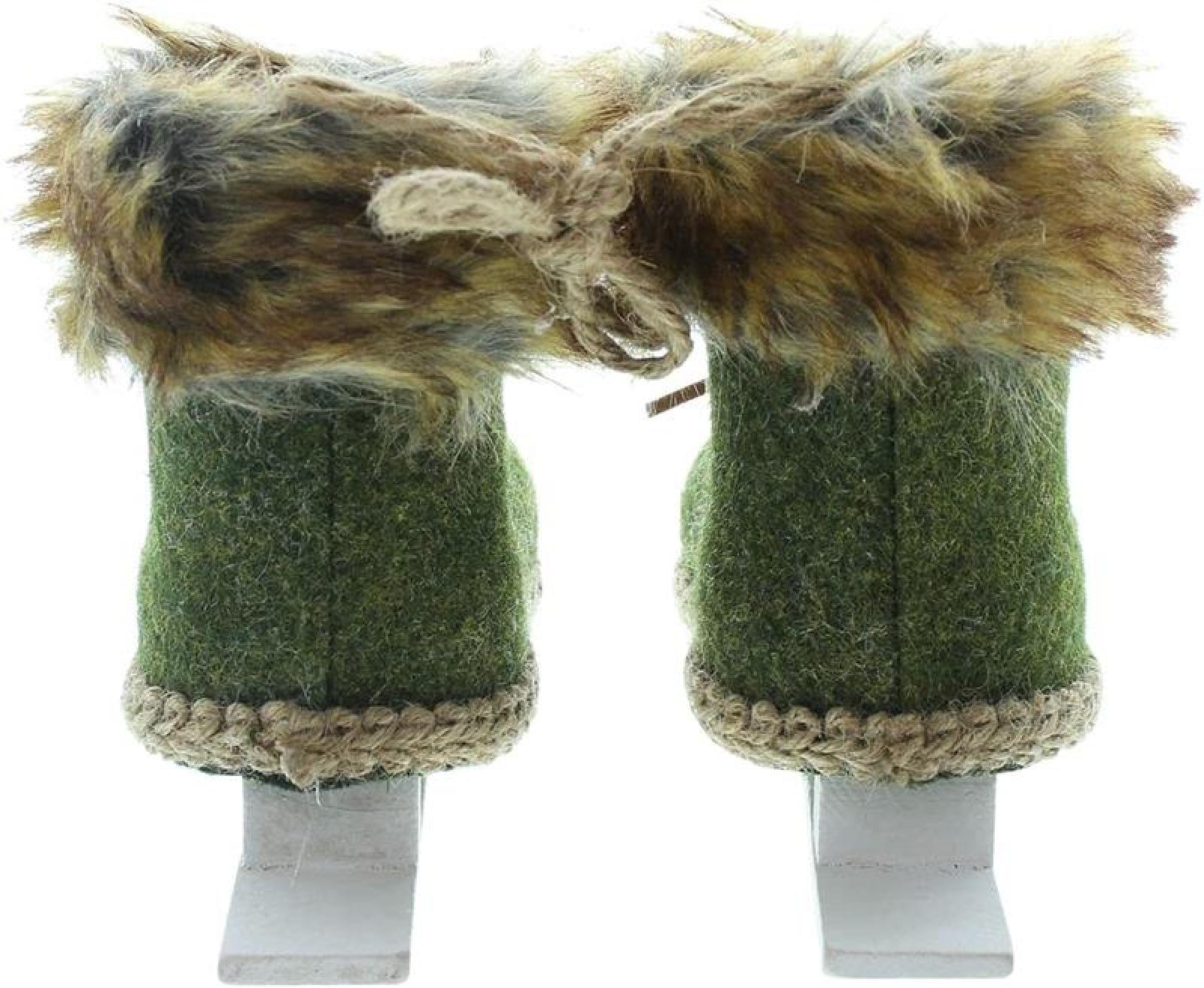 Paar Deko Schlittschuhe aus Filz, grün, mit Kunstfell, Winterdeko, Dekofigur