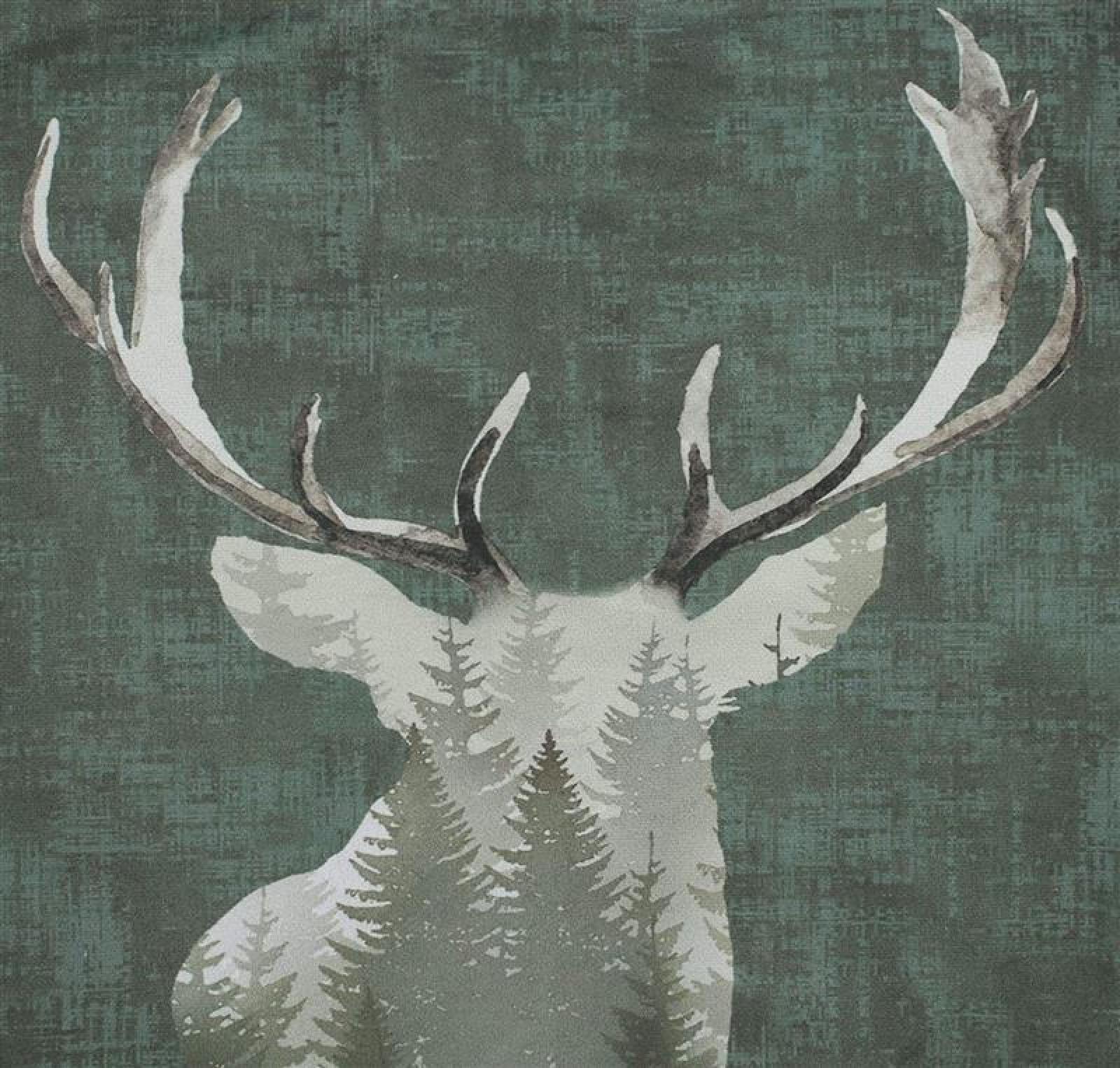 Kissenhülle "Waldhirsch", 45x45 cm, grün in Samt Optik, Kissenbezug mit Hirsch Motiv, Zierkissenbezug