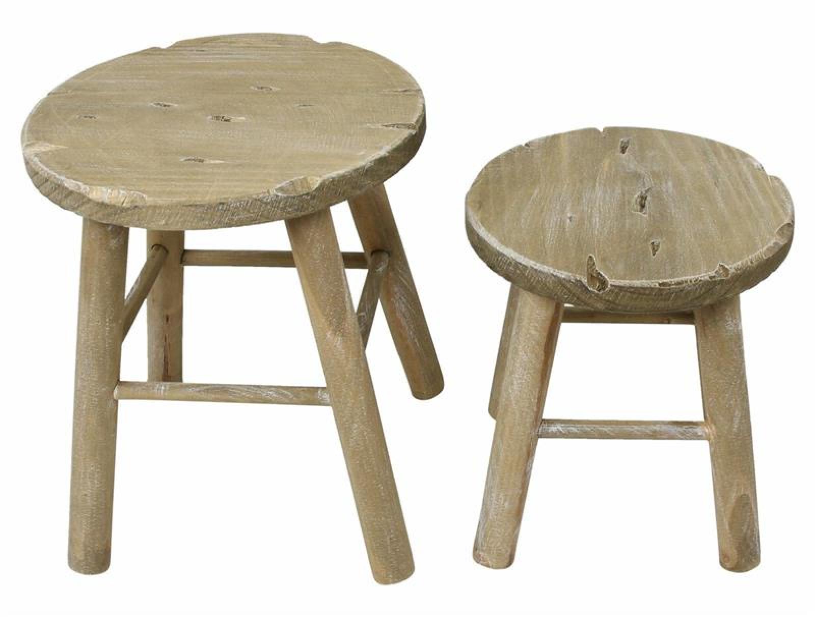2 Hocker aus Holz, rund, rustikal mit Antik Finisch, Blumenhocker, Sitzhocker