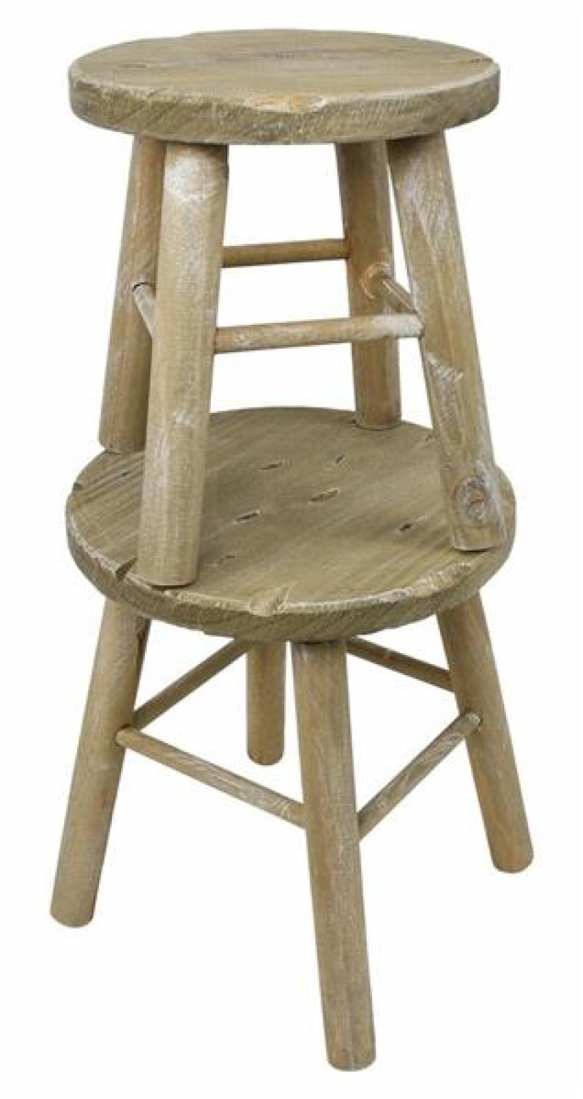 2 Hocker aus Holz, rund, rustikal mit Antik Finisch, Blumenhocker, Sitzhocker