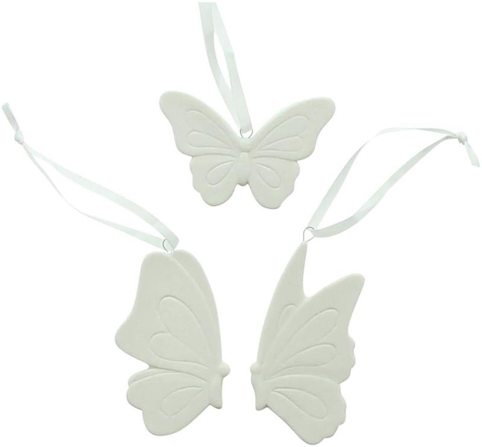 12 Dekohänger "Schmetterling" aus Porzellan, weiß, 9 cm hoch, Schmetterlingsflügel zum hinhängen, Fensterdeko