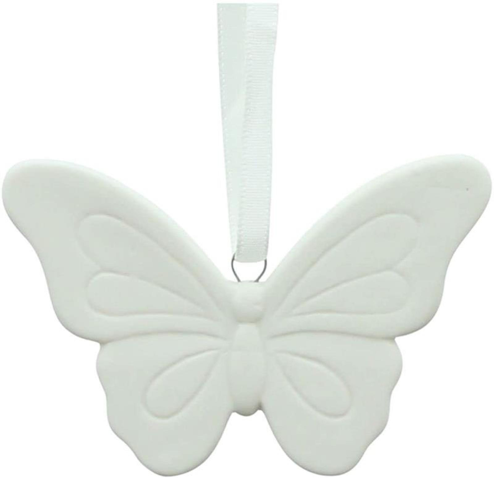 12 Dekohänger "Schmetterling" aus Porzellan, weiß, 9 cm hoch, Schmetterlingsflügel zum hinhängen, Fensterdeko