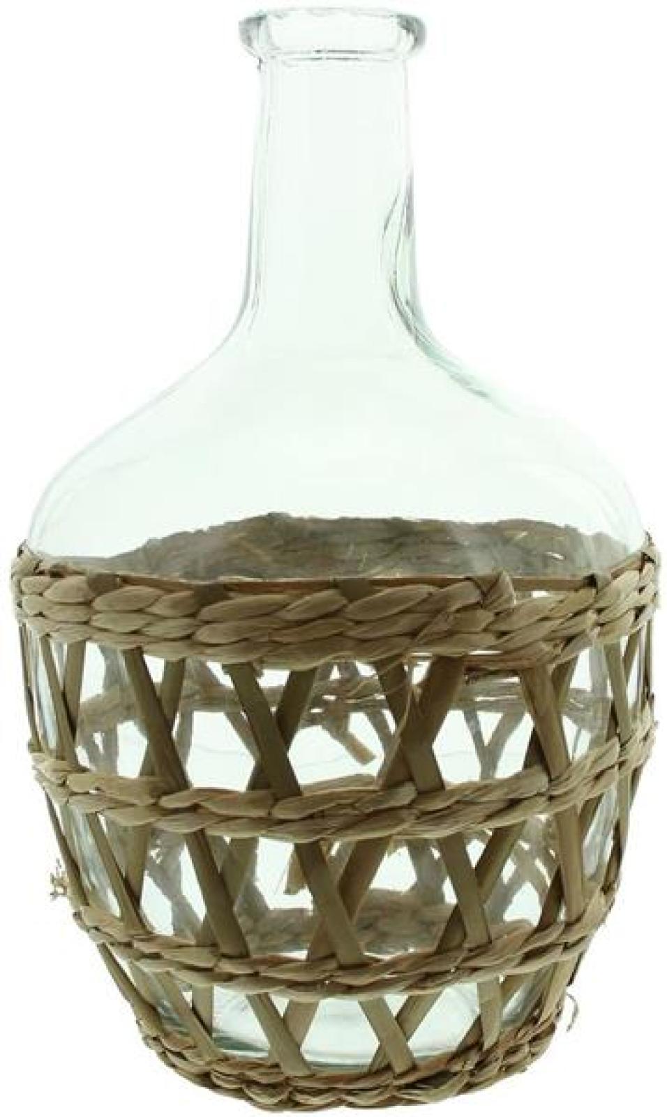 Vase "Geflecht" aus Glas in Flaschenform mit Seegras-Geflecht, 30 cm hoch, Blumenvase
