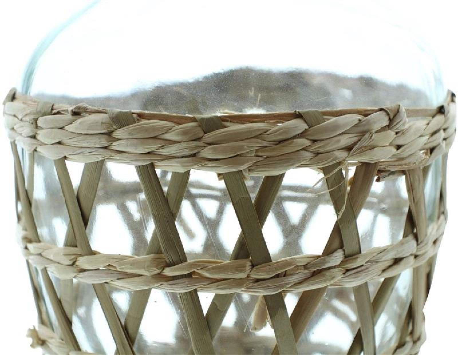 Vase "Geflecht" aus Glas in Flaschenform mit Seegras-Geflecht, 30 cm hoch, Blumenvase