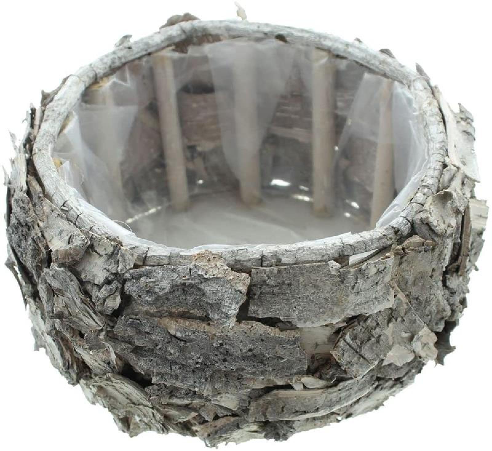 Pflanzer aus Holz & Birkenrinde, rustikal, rund, Pflanzschale, Pflanzgefäß, Blumentopf, Gartendeko für Draußen