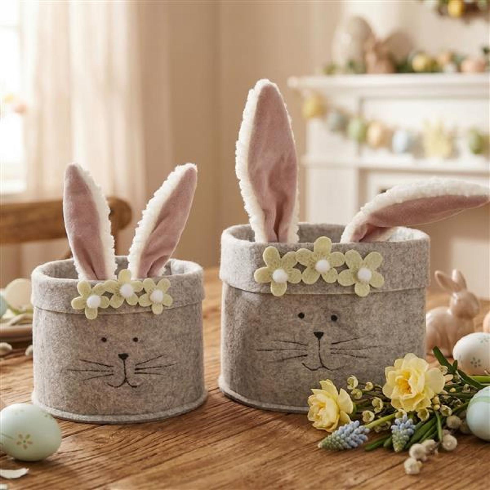 2x Osternest "Häschen" aus Filz, beige, Eierkorb, Osterkorb, Filzkorb