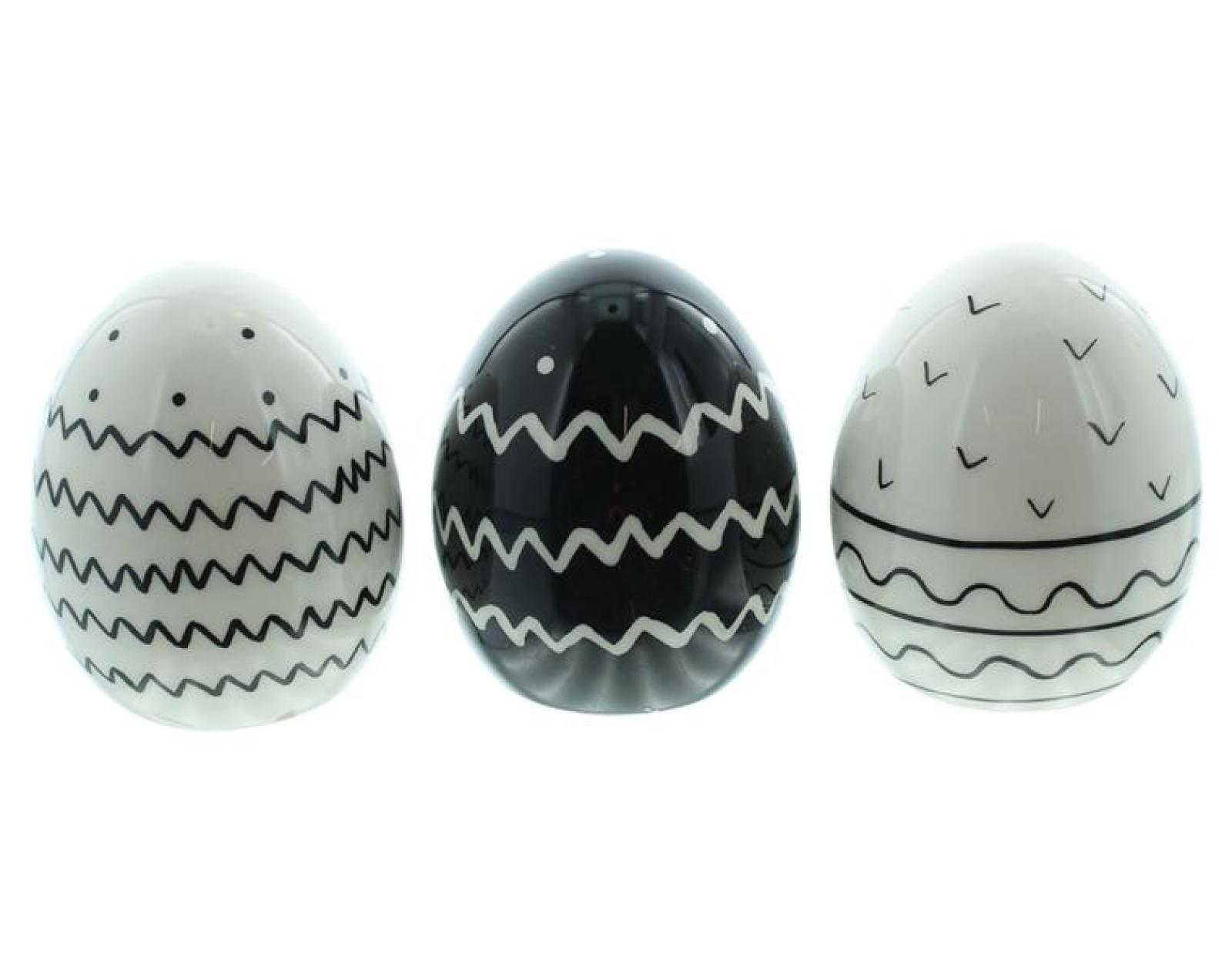 3er Set Ostereier "Style" aus Porzellan, weiß / schwarz, Osterdeko, Dekofigur, Dekoeier