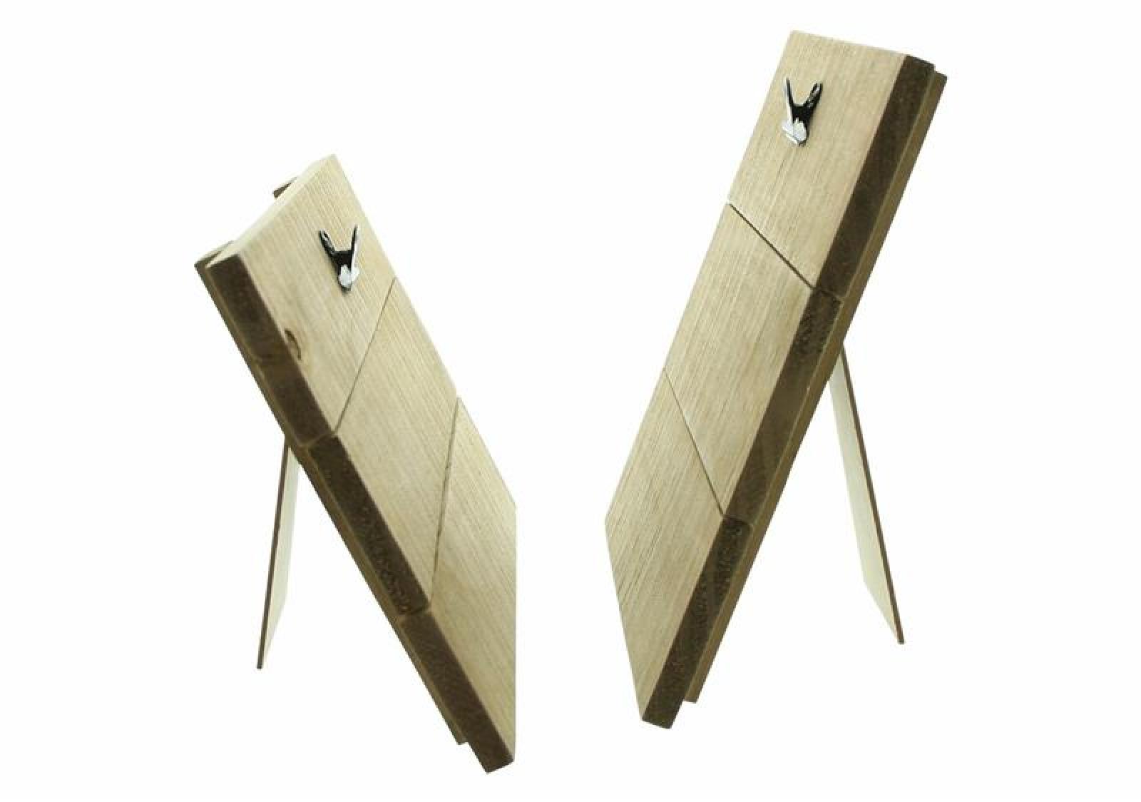 2x Fotohalter "Wood" aus Holz, Aufsteller im Hoch- und Querformat, Kartenhalter mit Klammern, Bilderhalter
