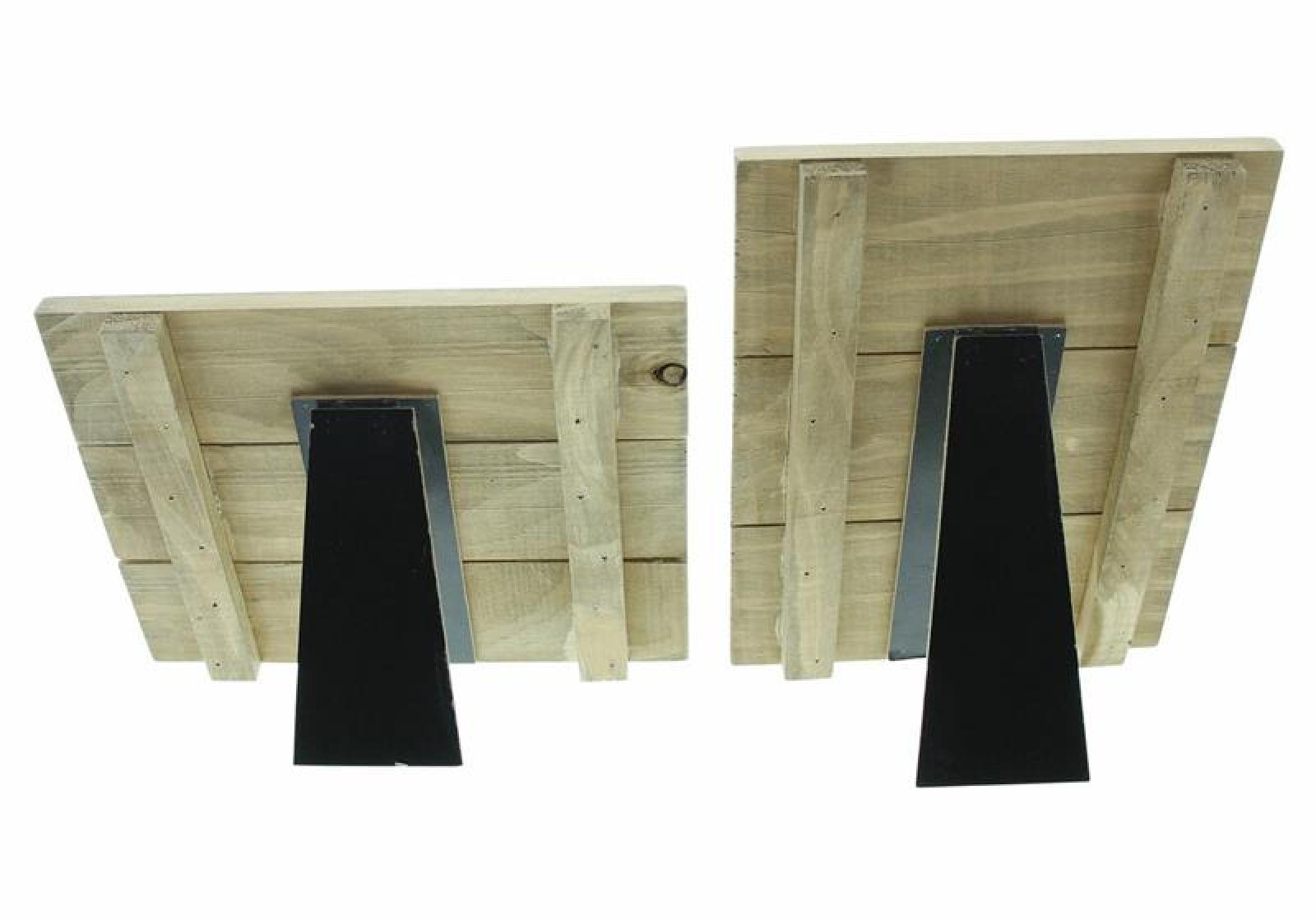 2x Fotohalter "Wood" aus Holz, Aufsteller im Hoch- und Querformat, Kartenhalter mit Klammern, Bilderhalter