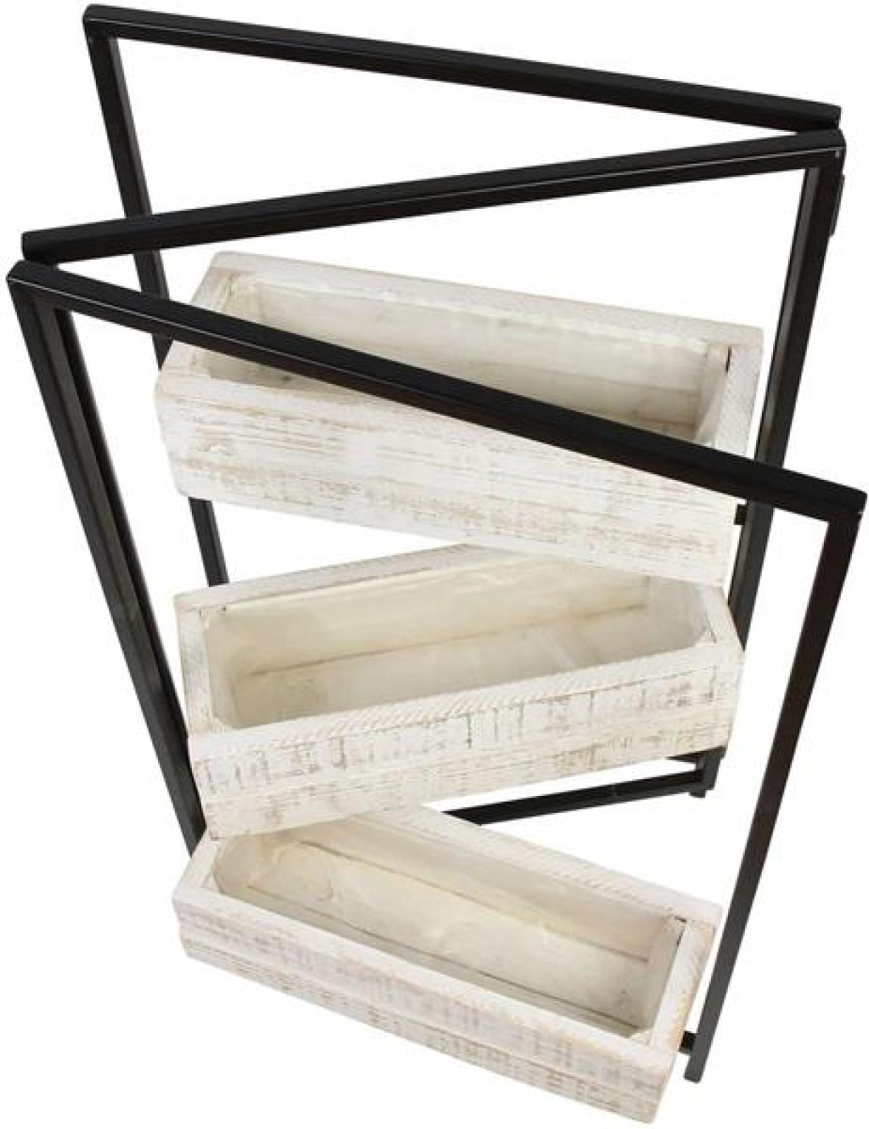 Pflanz-Paravent "Industrial" aus Metall mit 3 Pflanzkästen aus Holz, Raumteiler mit Blumenkasten, weiß, Pflanzgefäß