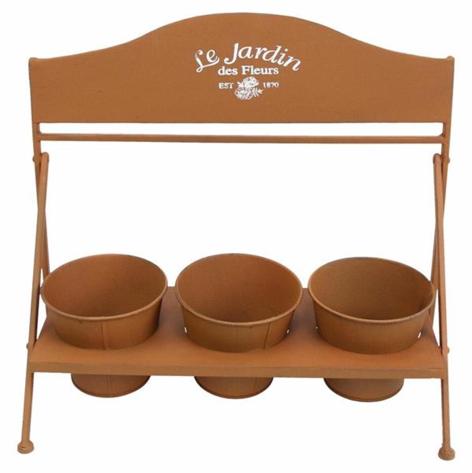 3x Blumentopf "Fleurs" + Halter aus Metall in Rost Optik, Pflanztopf Set, Pflanzgefäß, Gartendeko für Draußen