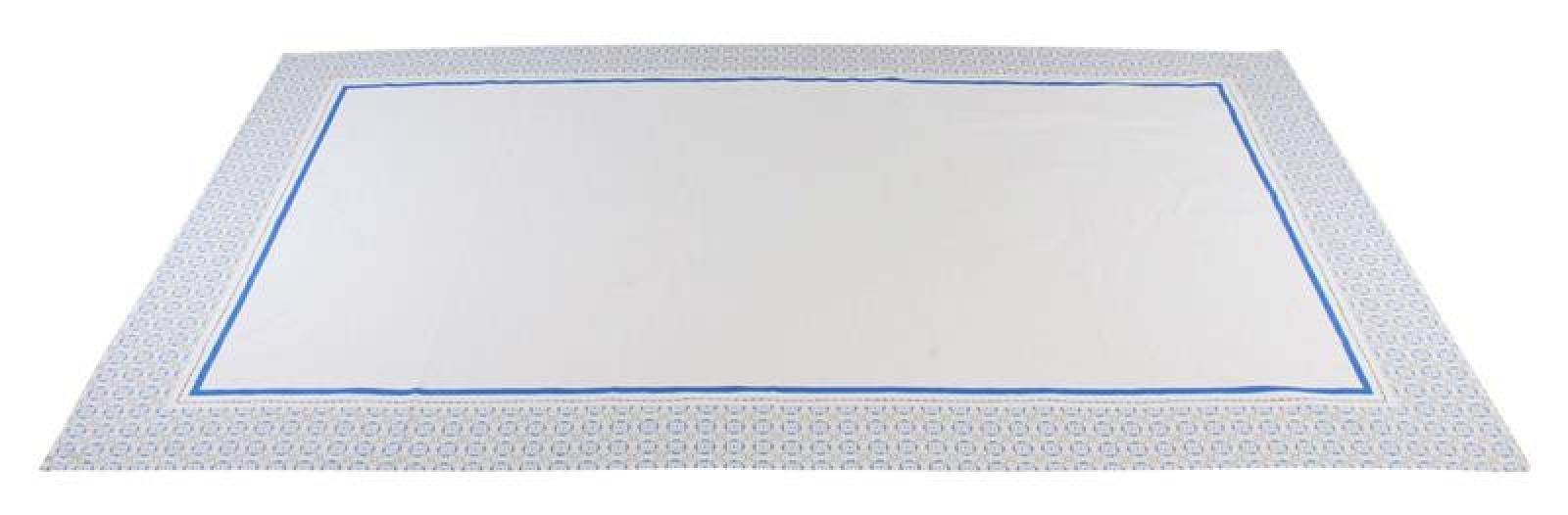 Tafeldecke "Santorin" weiß / blau / beige, 140 x 240 cm, 100% Baumwolle Tischdecke, Tischtuch
