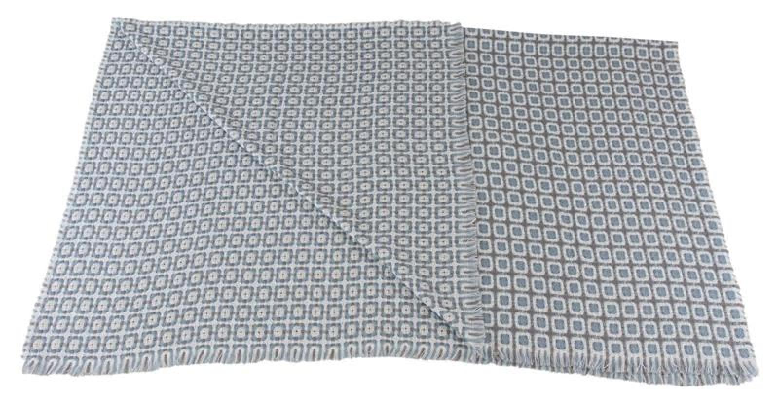 Webdecke "Ikarus" mit Fransensaum, extra weich, creme / blau / grau, Kuscheldecke, Sofadecke