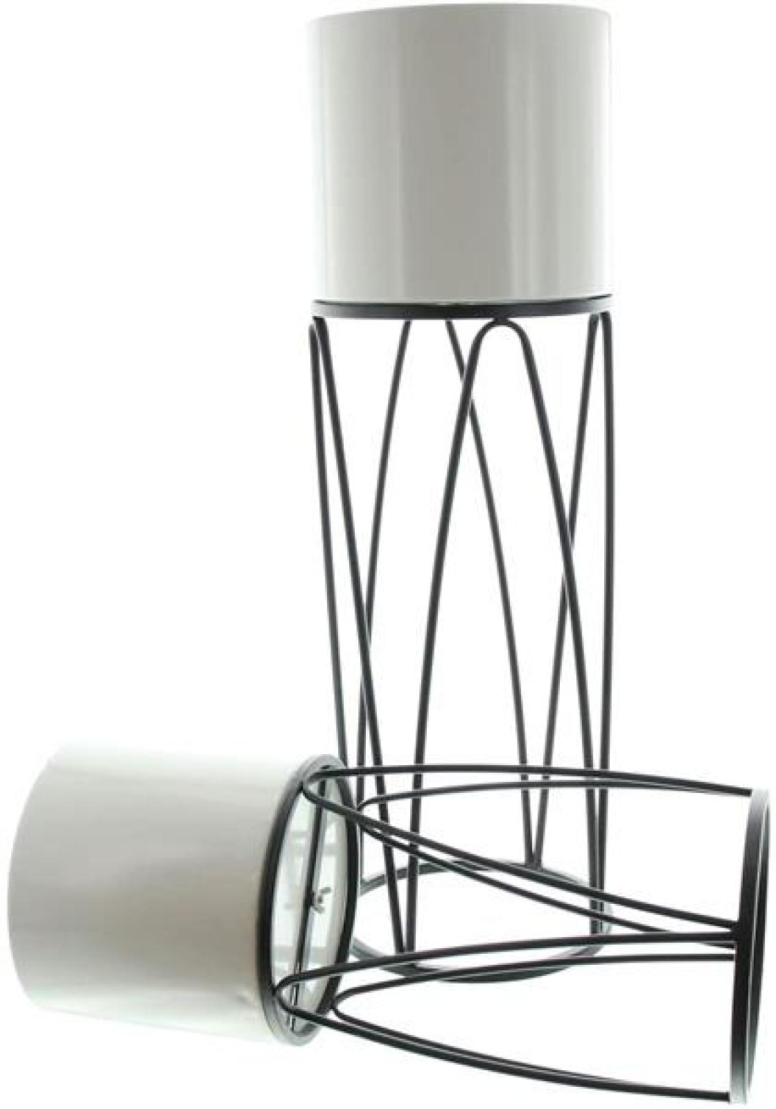 2x Übertopf "Retro" mit Metallgestell, schwarz und Pflanztopf in creme, Pflanzgefäß, Blumentopf, Pflanzkübel, Blumentopfständer