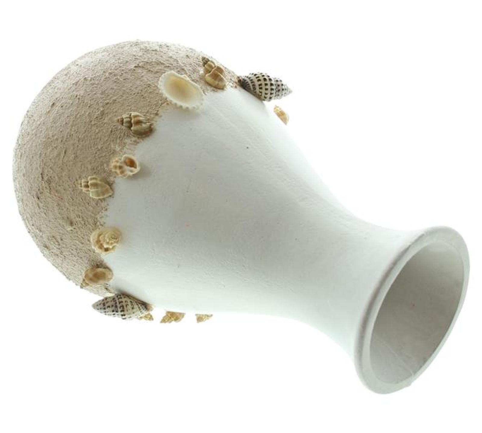 Dekovase "Muscheln" Ø 14x24 cm groß, weiß / beige, mit Muscheln verziert, Vase für Trockenblumen