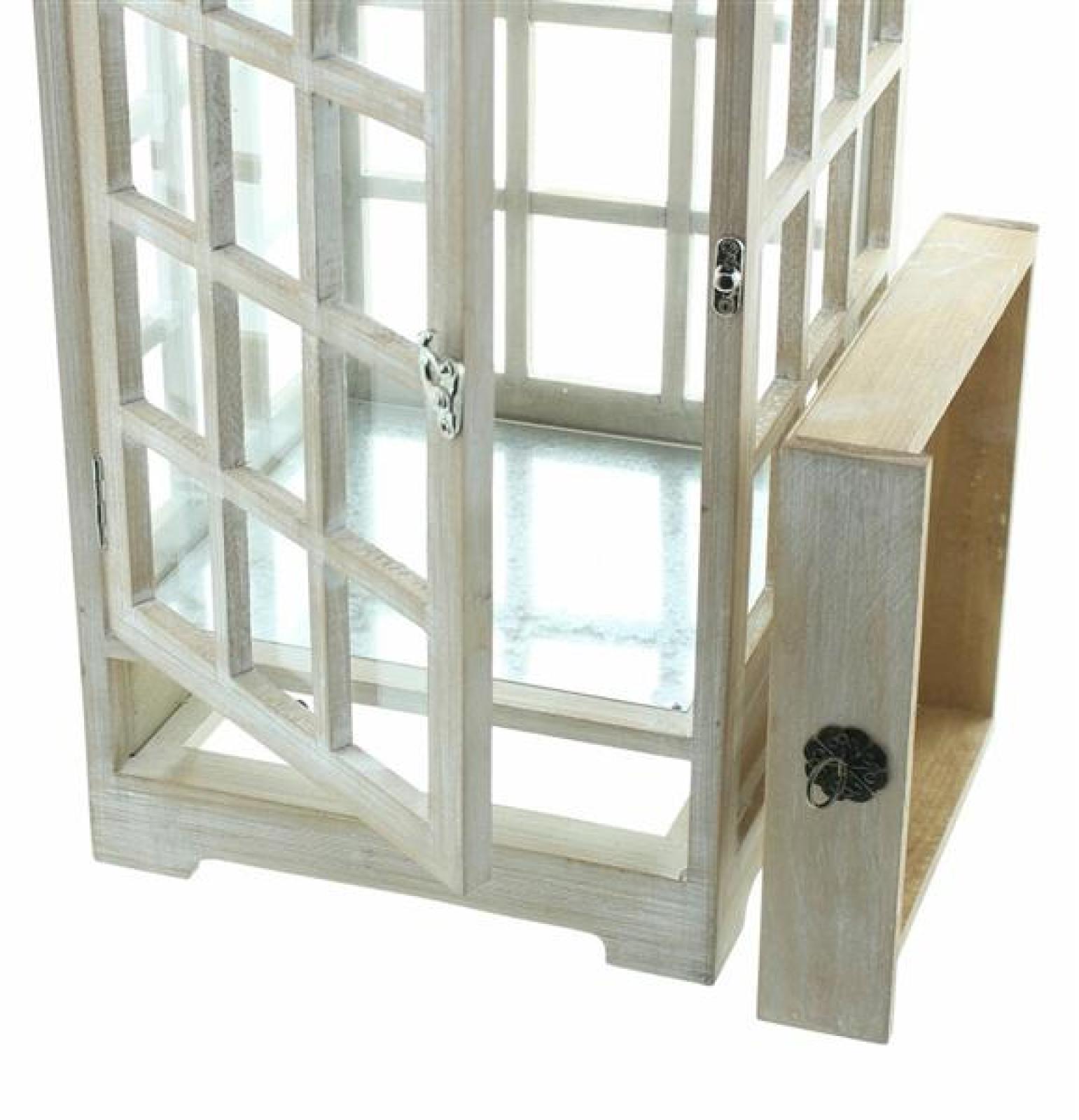 große Laterne "Landhaus" aus Holz, weiß, 63 cm hoch, mit Sprossenfenstern und Schublade, Bodenlaterne, Windlicht, Kerzenlaterne, Holzlaterne