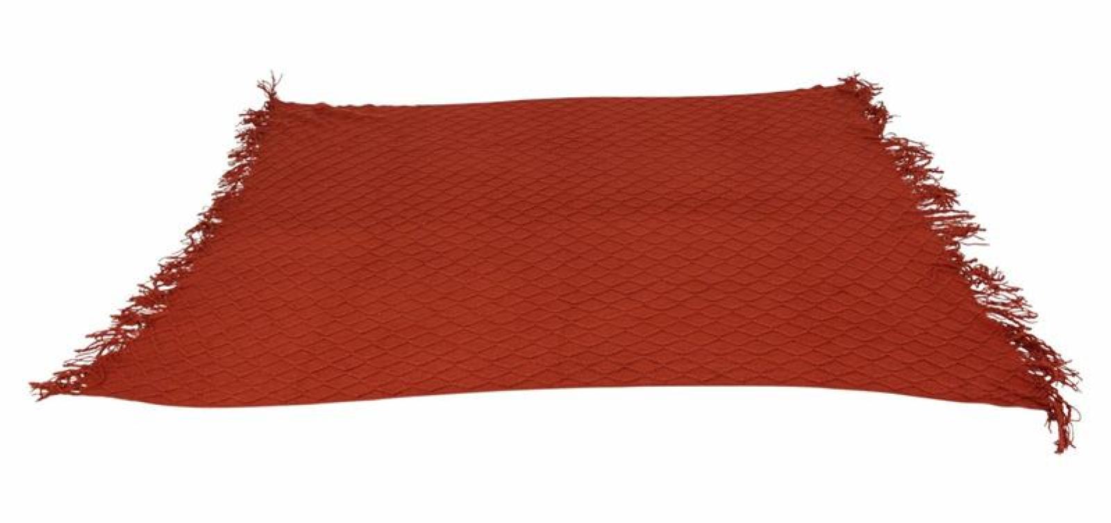 Kuscheldecke "Carmine" rotbraun, mit Rautenmuster und Fransen, 120x152 cm, Couchdecke, Sofadecke