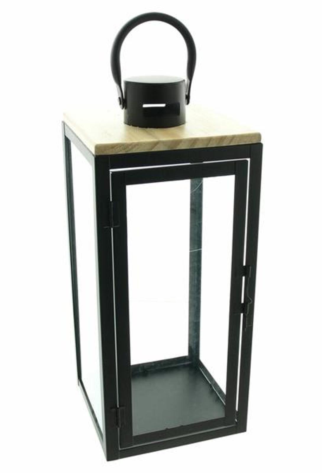 Laterne "Modern" aus Metall, Holz & Glas, 38 cm hoch, Bodenlaterne, Windlicht, Kerzenlaterne, Metalllaterne