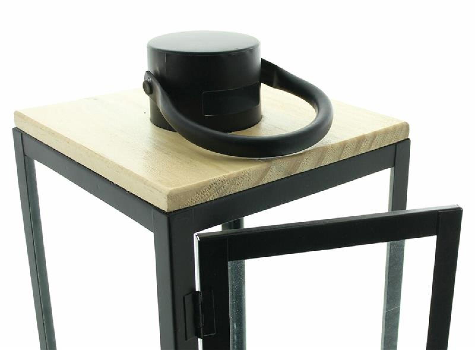 Laterne "Modern" aus Metall, Holz & Glas, 38 cm hoch, Bodenlaterne, Windlicht, Kerzenlaterne, Metalllaterne