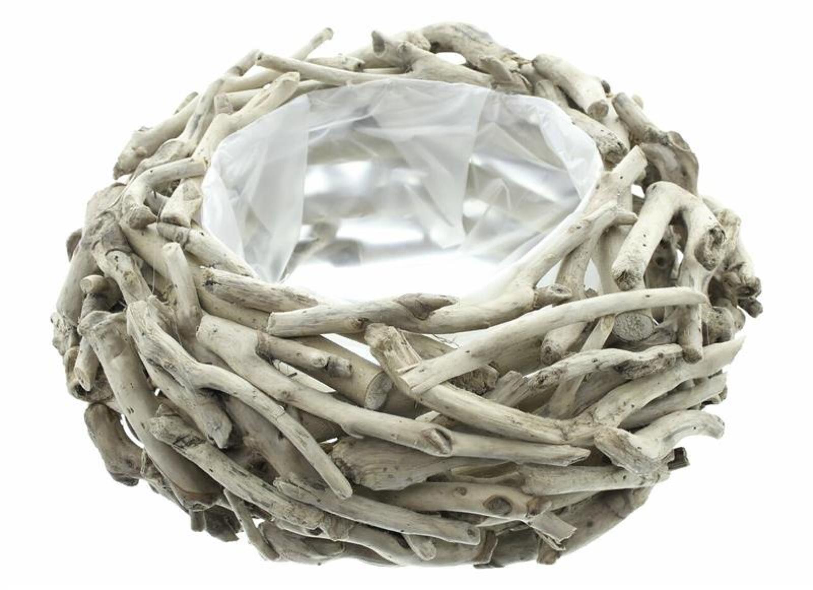 Pflanzer aus Treibholz rund, Ø 38 cm, Pflanzschale, Blumentopf, Pflanztopf, Pflanzgefäß, Gartendeko für Draußen