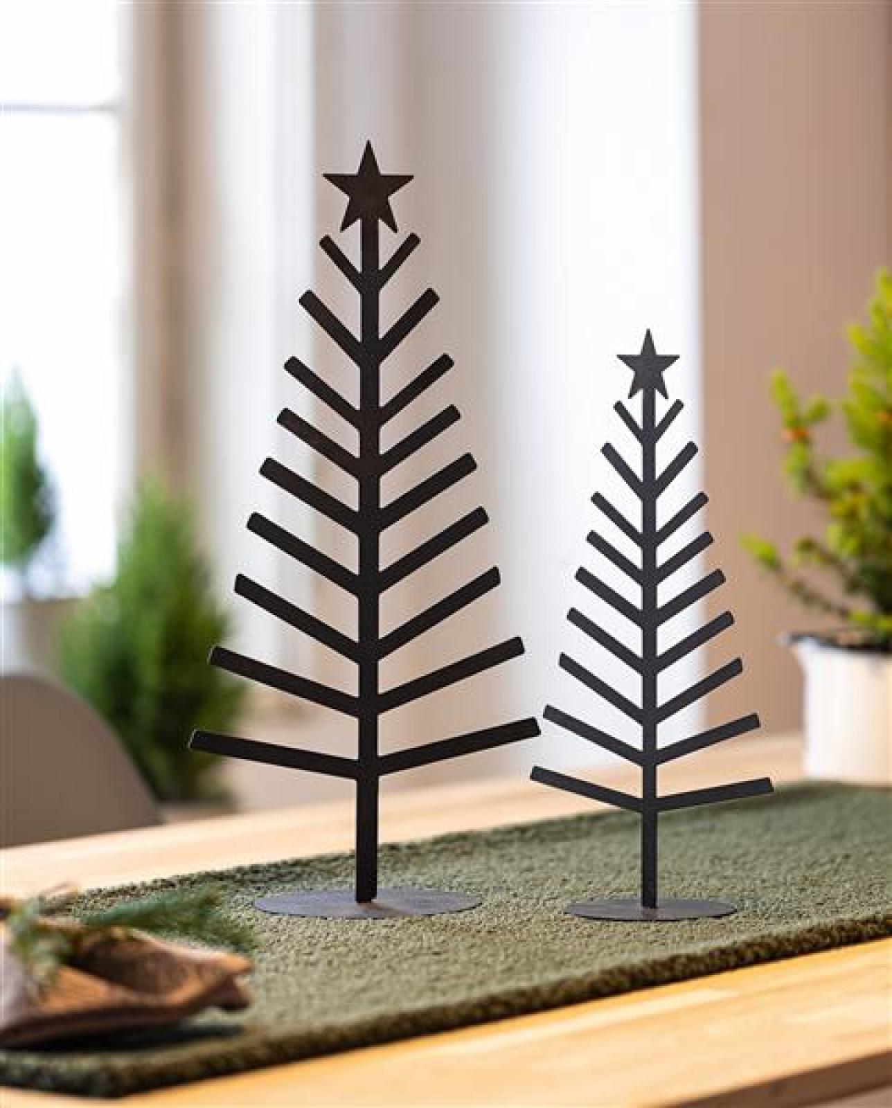 2 Dekotannen aus Metall, schwarz, 30 + 40 cm hoch, Weihnachtsdekoration, Tischdekoration, Metalldekoration, Tannenbaum