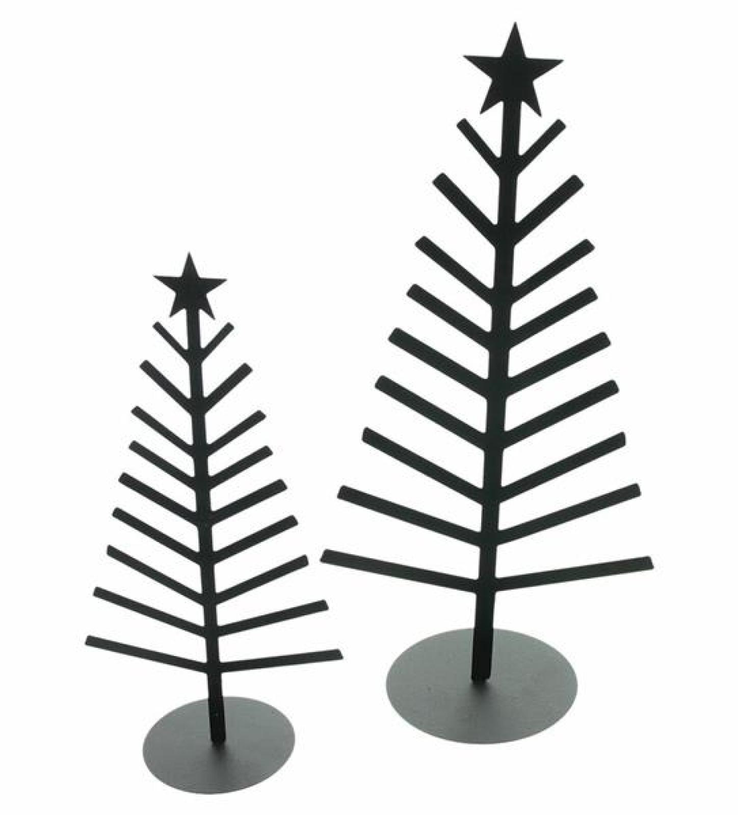 2x Dekotanne aus Metall, schwarz, 30 + 40 cm hoch, Weihnachtsdekoration, Tischdekoration