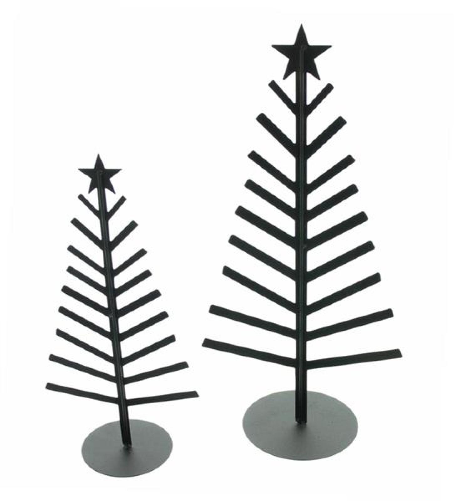 2x Dekotanne aus Metall, schwarz, 30 + 40 cm hoch, Weihnachtsdekoration, Tischdekoration
