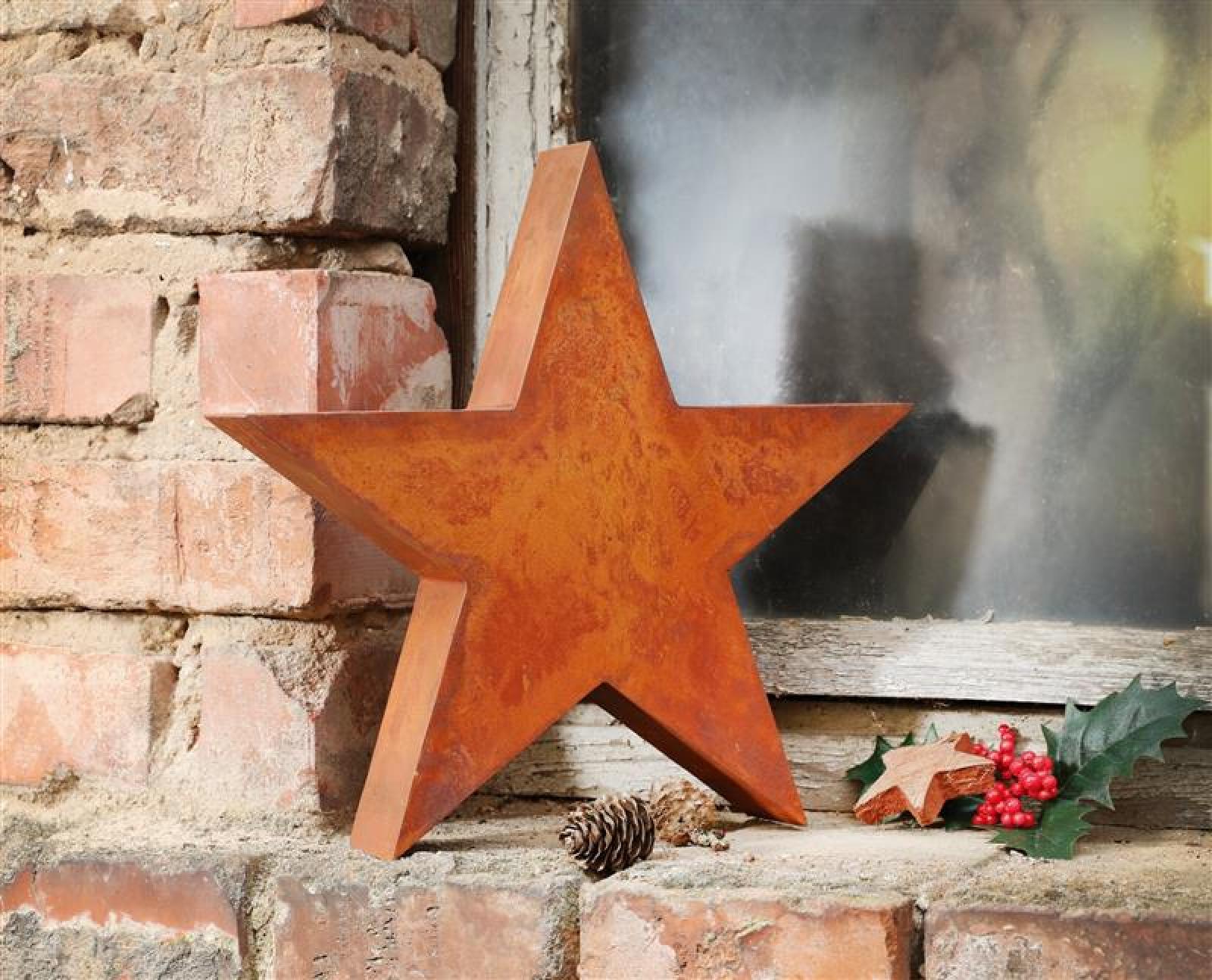 Dekofigur "Stern" aus Metall in Rost Optik, Ø 29 cm, Weihnachtsdekoration für Draußen, Metallstern