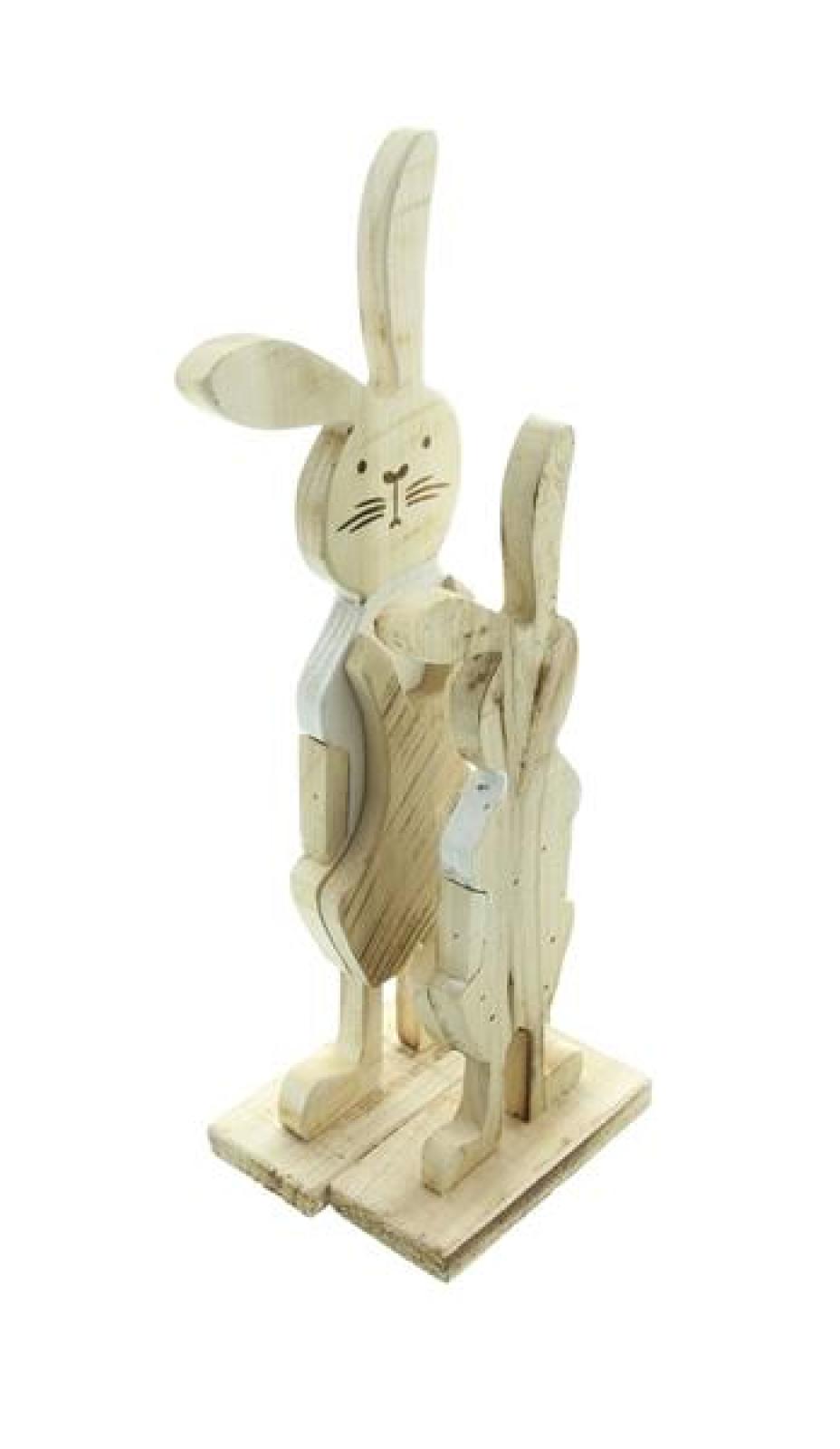 2x Osterhase "Latzhose" aus recyceltem Holz, 30 + 38 cm hoch, Dekofigur Hasenmann und Hasenjunge, Osterdeko