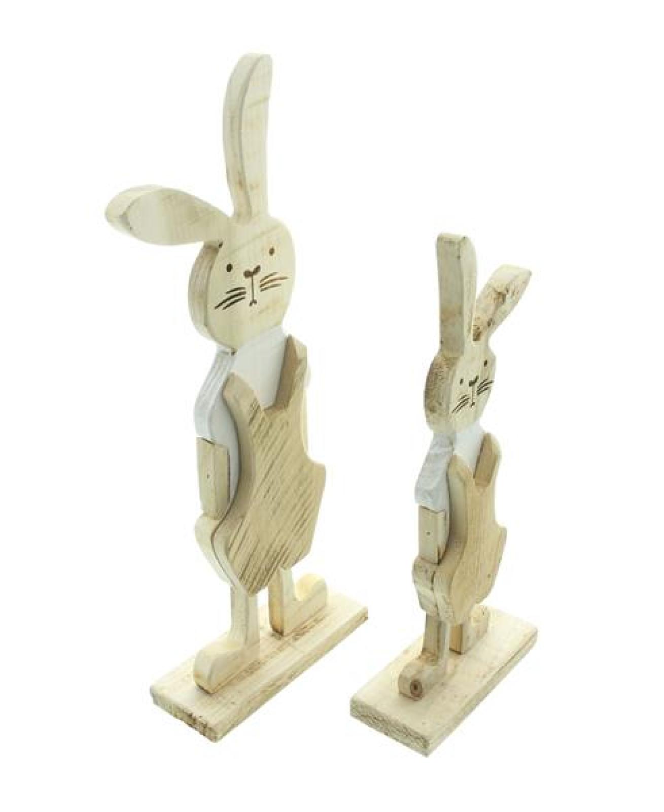 2x Osterhase "Latzhose" aus recyceltem Holz, 30 + 38 cm hoch, Dekofigur Hasenmann und Hasenjunge, Osterdeko