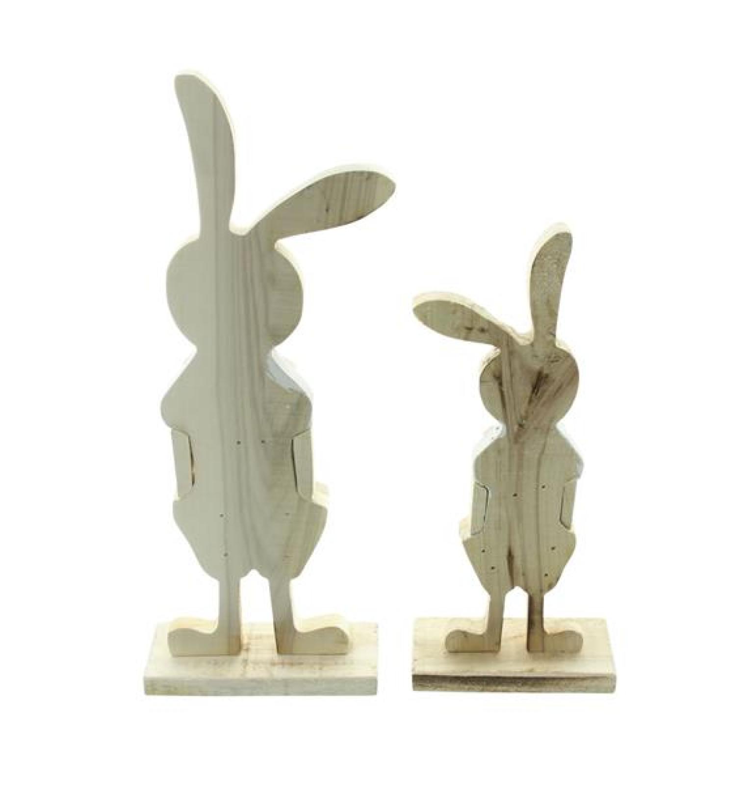 2x Osterhase "Latzhose" aus recyceltem Holz, 30 + 38 cm hoch, Dekofigur Hasenmann und Hasenjunge, Osterdeko