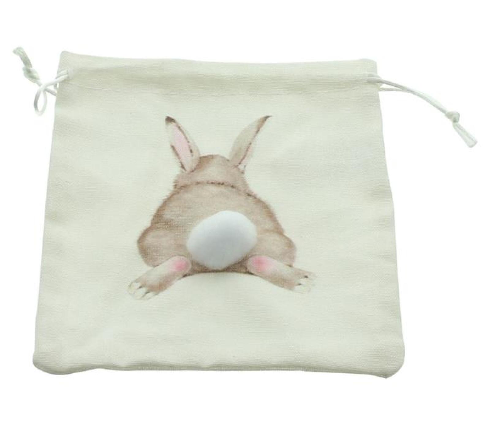 4x Geschenkbeutel "Puschel" aus Baumwolle, creme, mit Hasenmotiv und Zugband, 15x17 cm