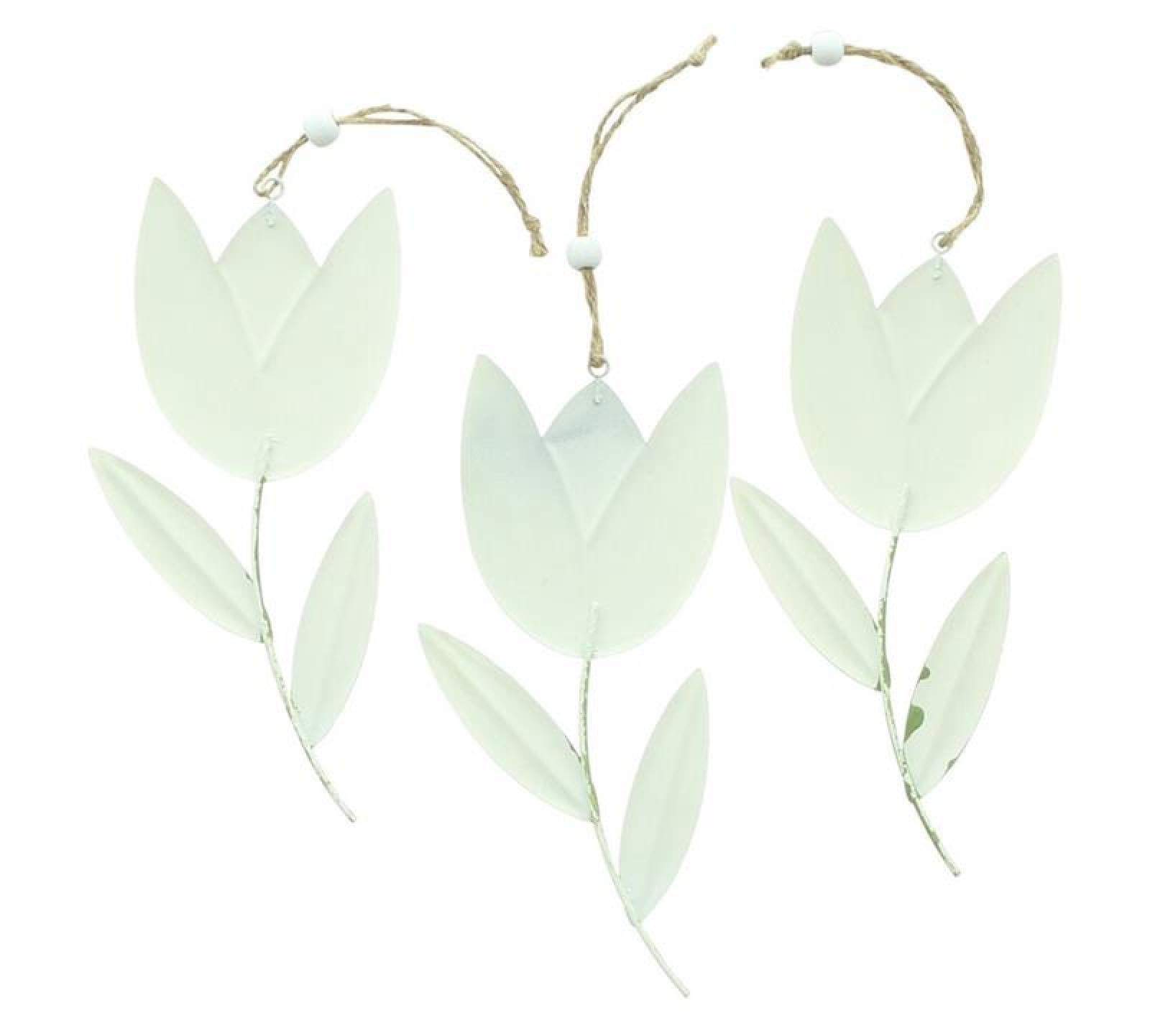 3x Dekohänger "Tulpe" aus Metall, Blume zum Aufhängen, schwarz / weiß / grün, Frühlingsdeko, Osterdeko