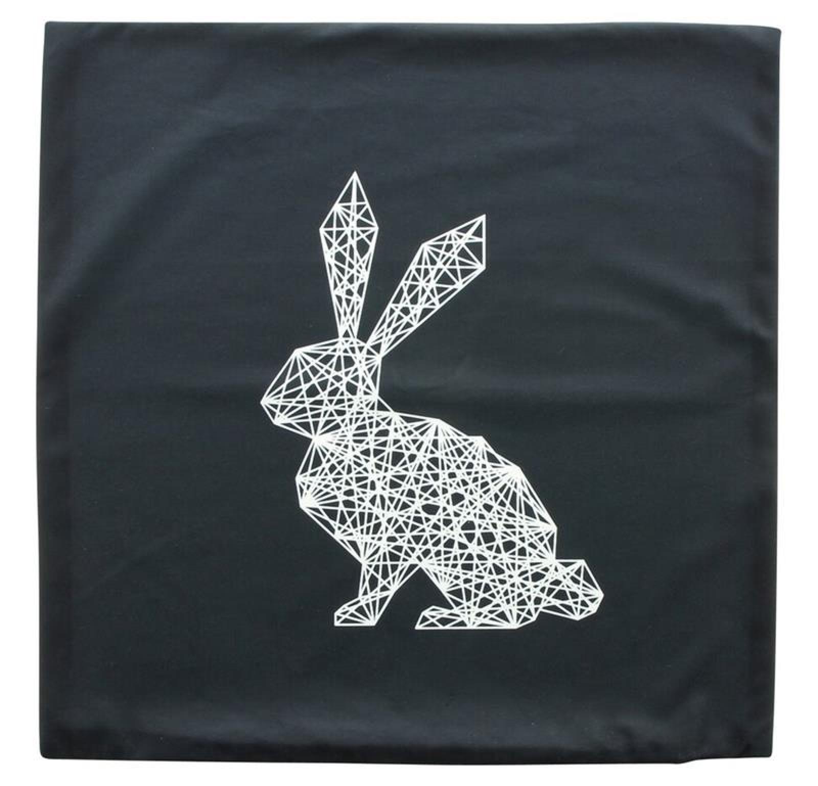 Kissenhülle "Hase" 45x45 cm in schwarz, mit geometrischem Hasenmotiv, Rückseite weiß, Kissenbezug, Zierkissenbezug