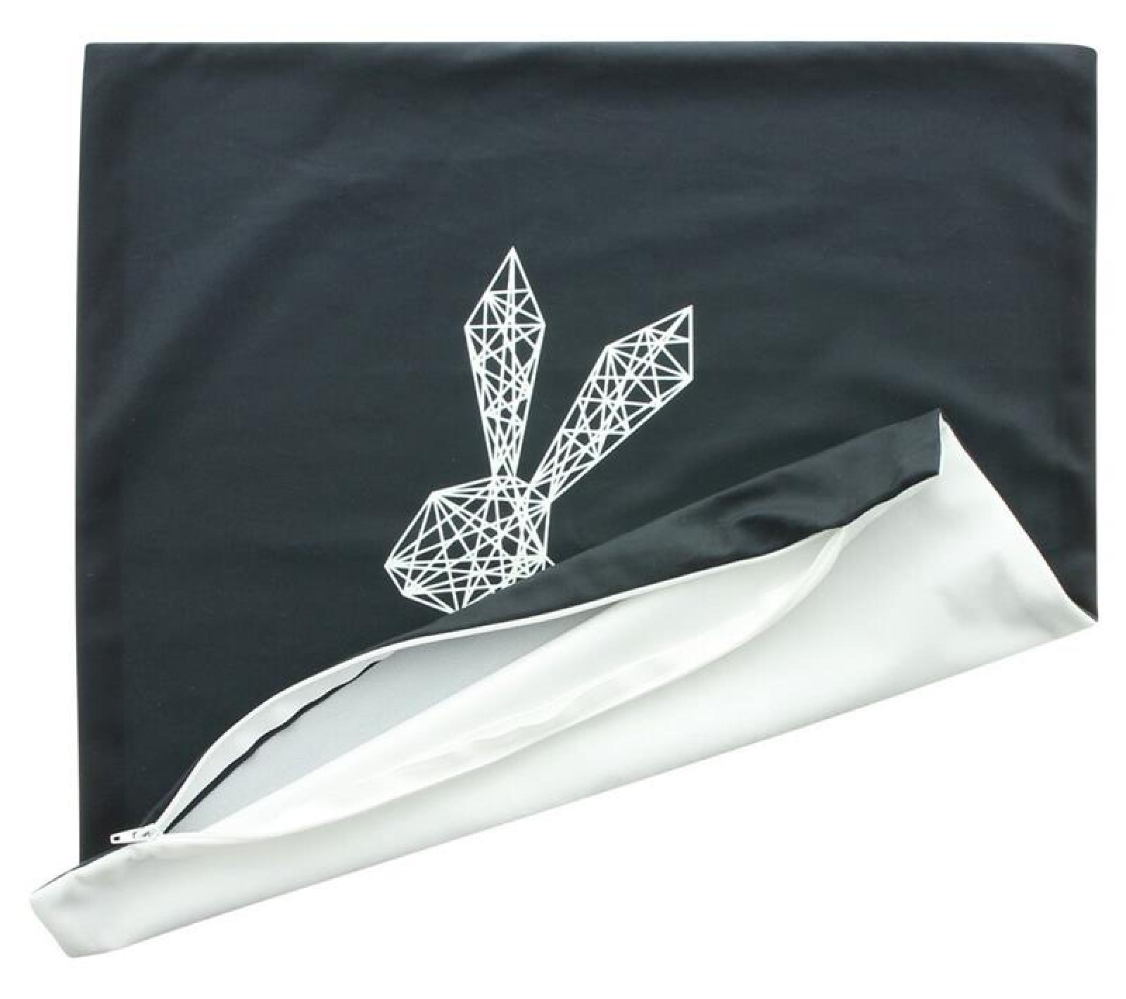 Kissenhülle "Hase" 45x45 cm in schwarz, mit geometrischem Hasenmotiv, Rückseite weiß, Kissenbezug, Zierkissenbezug