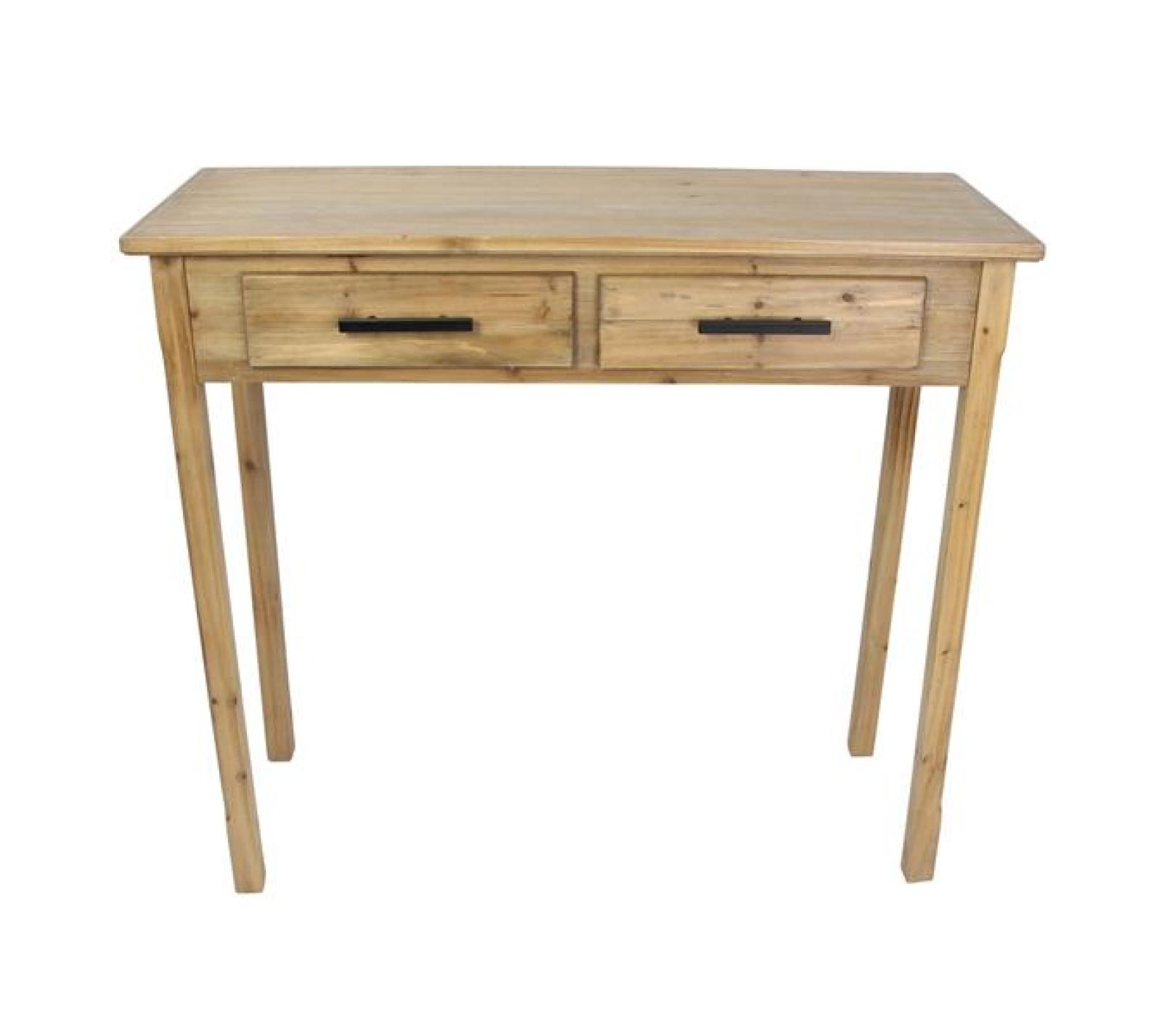 Beistelltisch "Natur" aus Holz, 90x34 cm, Telefontisch mit 2 Schubladen, Konsolentisch