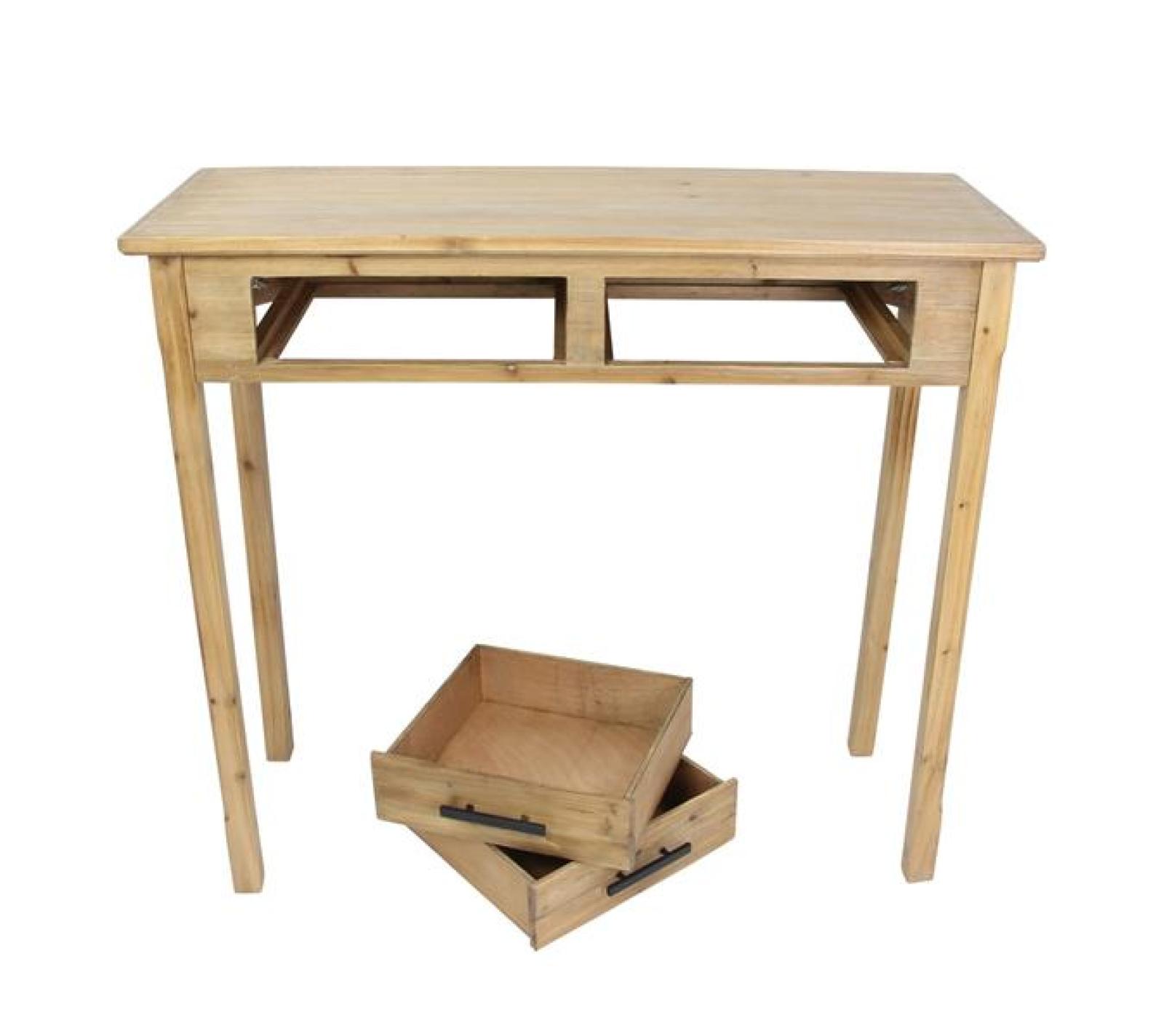 Beistelltisch "Natur" aus Holz, 90x34 cm, Telefontisch mit 2 Schubladen, Konsolentisch