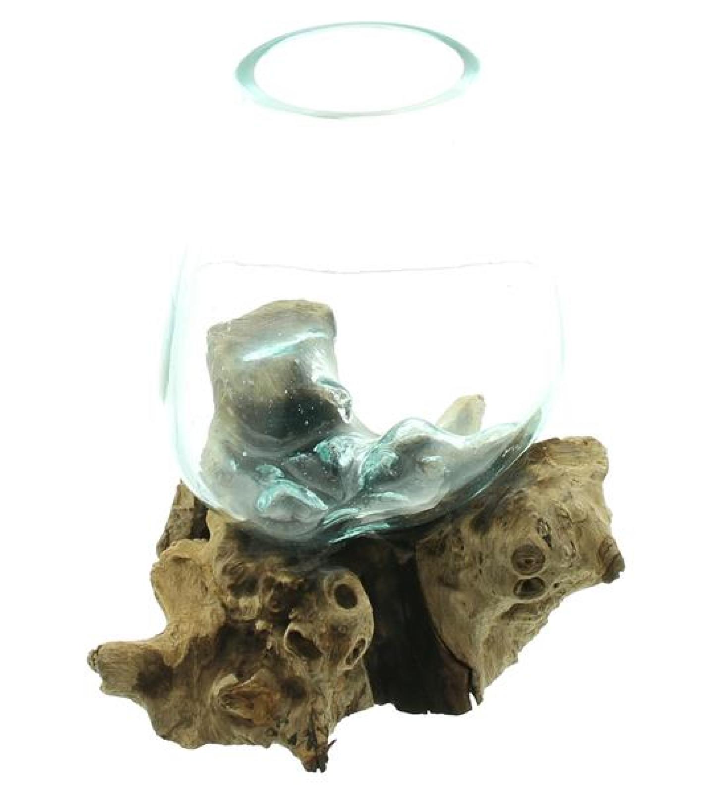 aussergewöhnliche Vase aus Wurzelholz & Glas, Einzelstück, Dekoglas, Blumenvase, Dekoobjekt