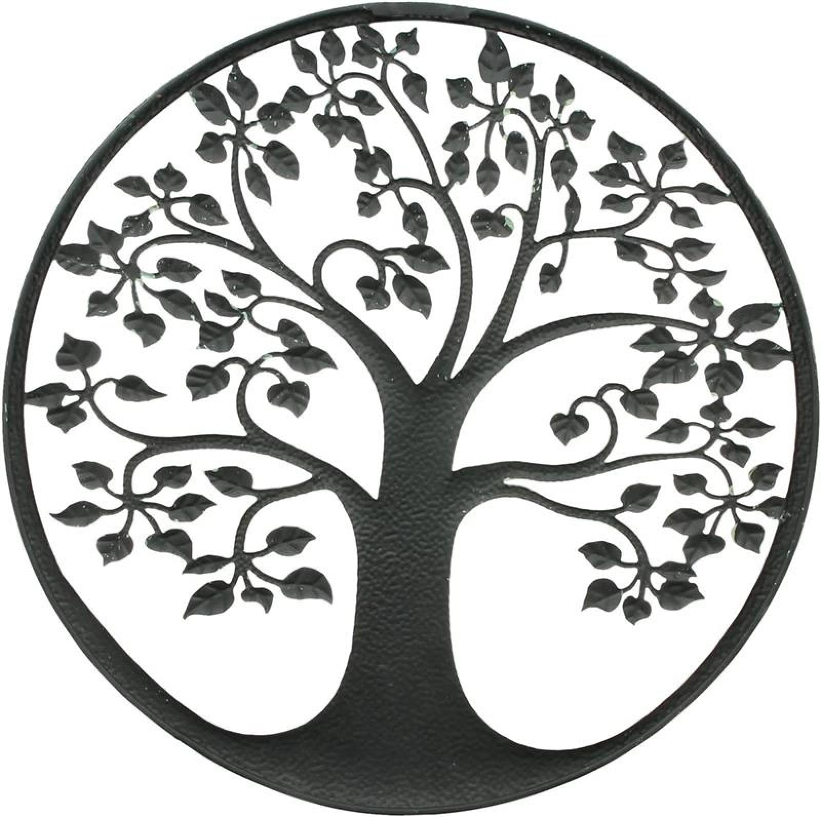 Wandbild "Baum des Lebens" aus Metall, mintgrün lackiert mit Kupfer Patina, rund Ø 40 cm, Metallbild, Wanddeko