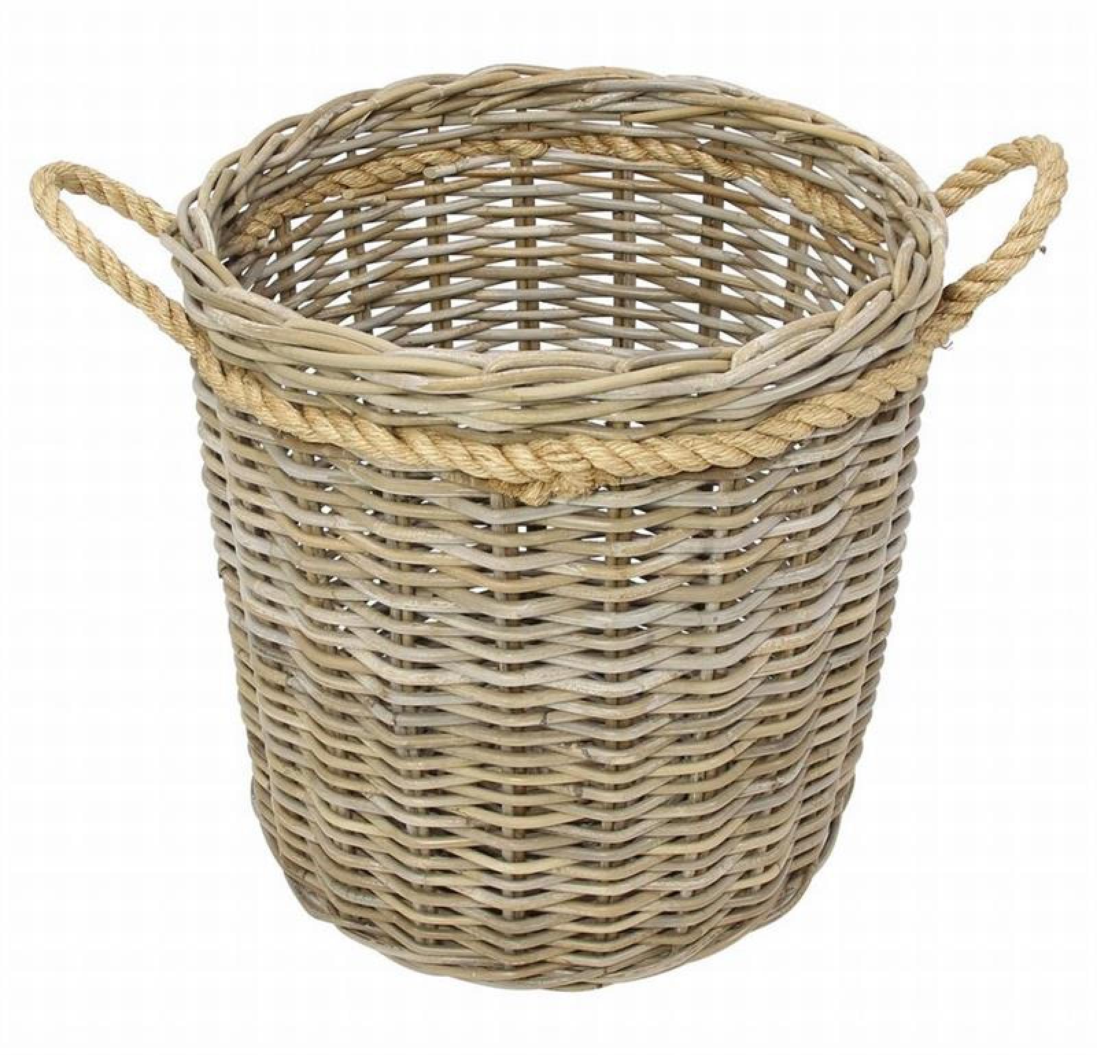 großer Rattankorb "Koboo Grey" 50 cm hoch, Rattan Aufbewahrungskorb, Wäschekorb, Spielzeugkorb, Übertopf
