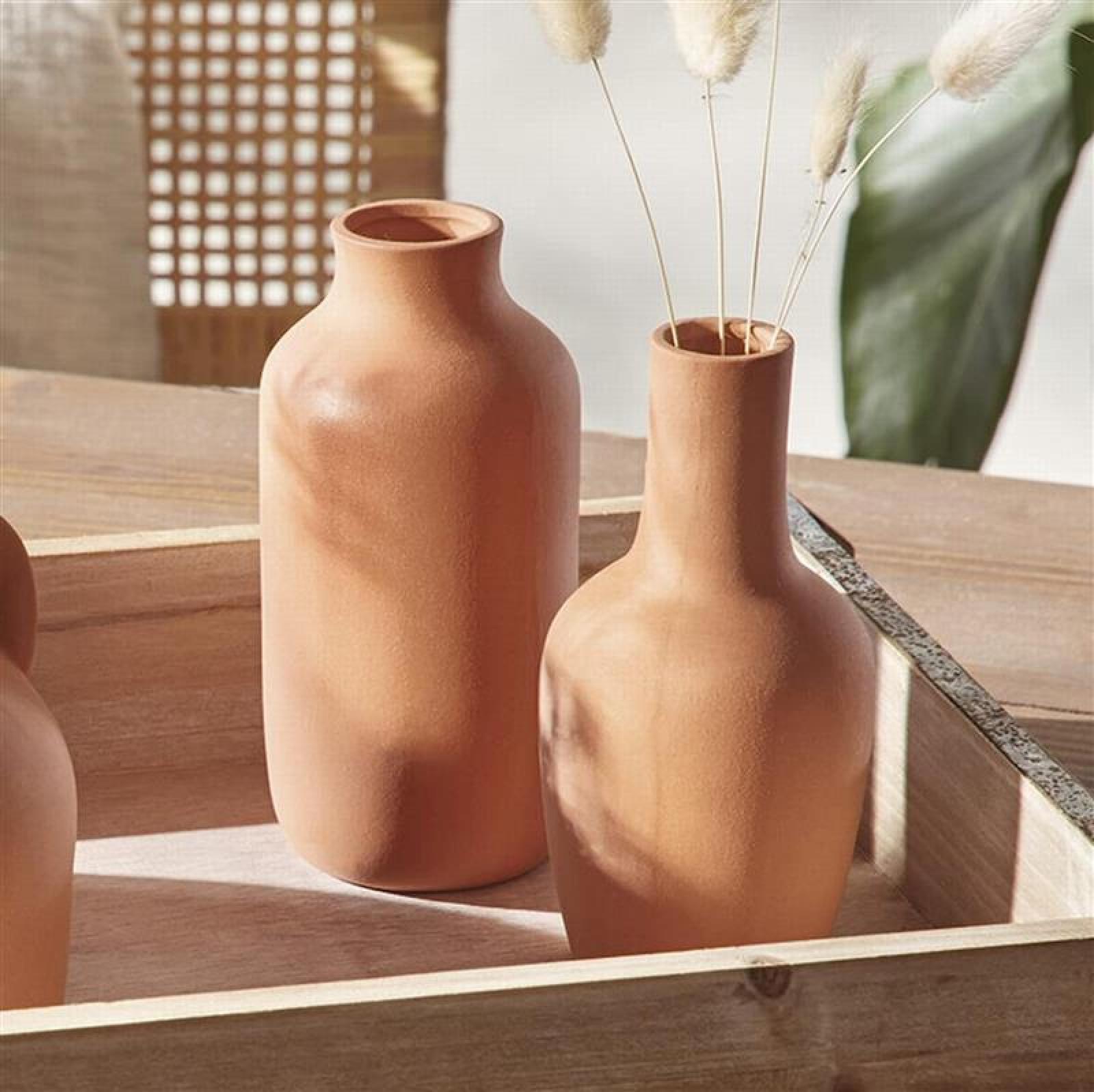 2x Vase "Flasche" aus Terracotta, Blumenvase in Flaschenform, Dekovase für Trockenblumen