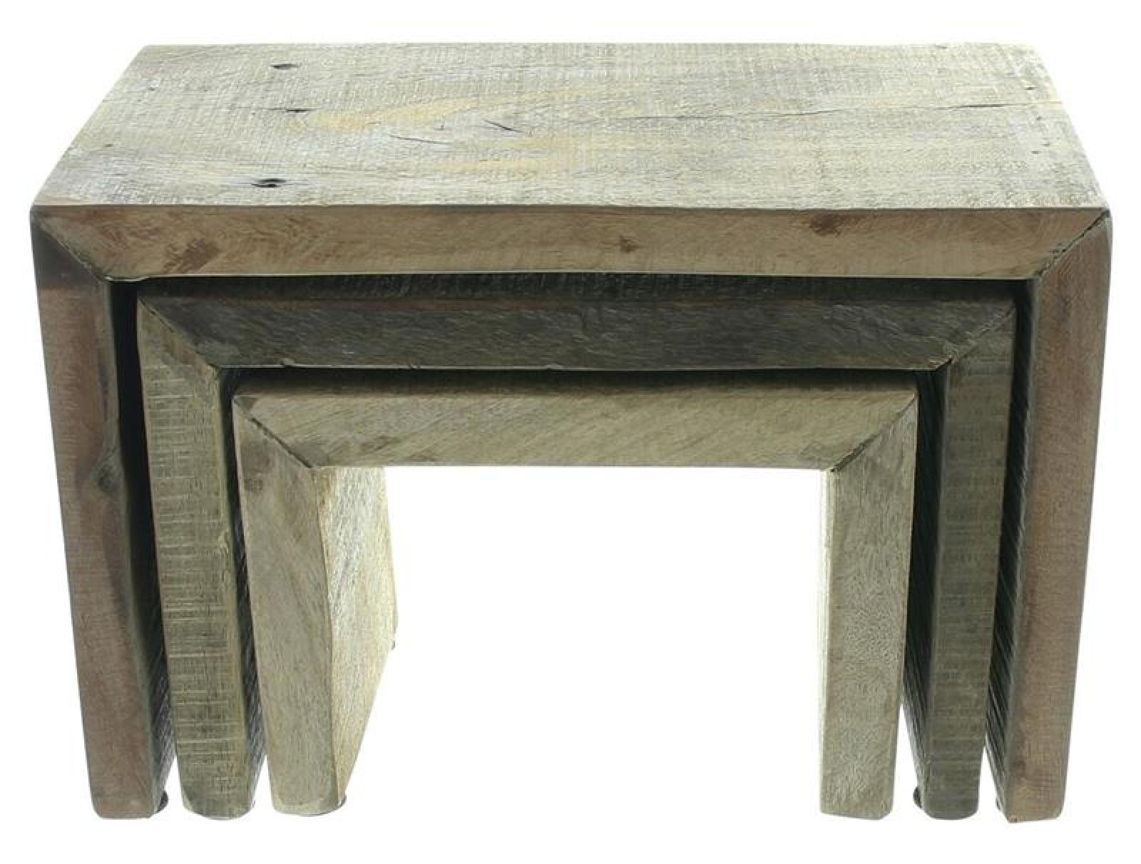 3x Dekobank "Rustikal" aus recyceltem Holz im Used Look, Blumenhocker, Blumenständer, Pflanzenständer