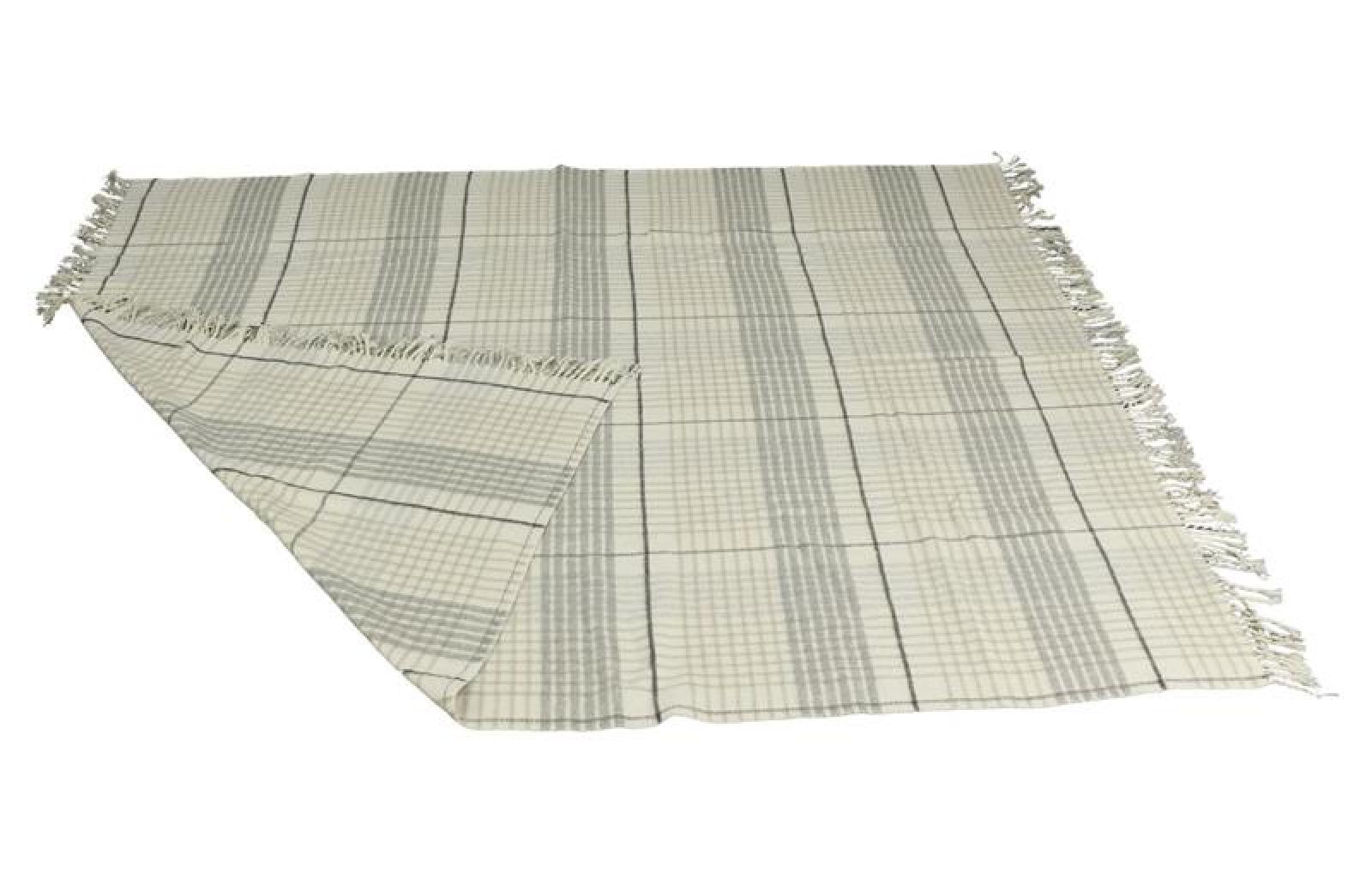 Kuscheldecke "Fringes" in weiß / grau, 150x200 cm, 70% Baumwolle, hochwertige Wohndecke, Sofadecke, Couchdecke