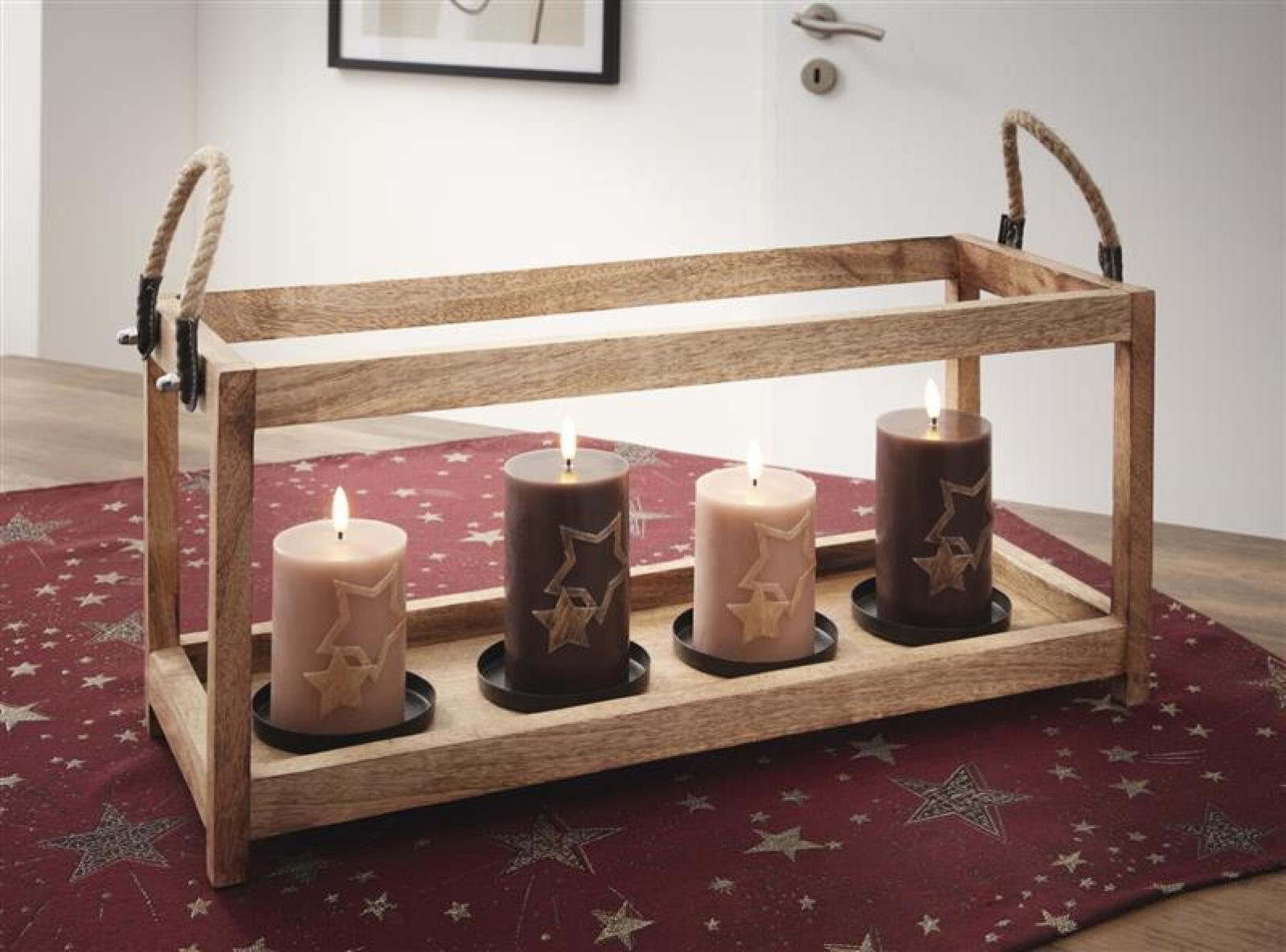 Kerzenhalter "Mangoholz" Kerzenleiste aus Holz 58 cm lang für 4 große Stumpenkerzen / Teelichte, Kerzenständer